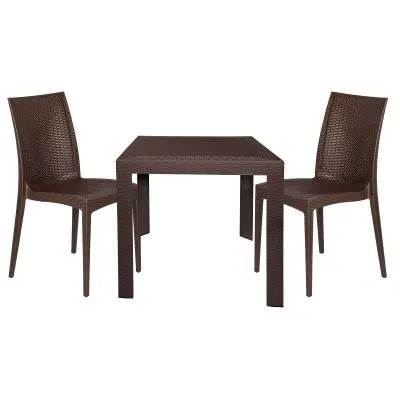 Mace 3-Piece Outdoor Dining Set with Plastic Square Table and 2 Stackable Chairs with Weave Design