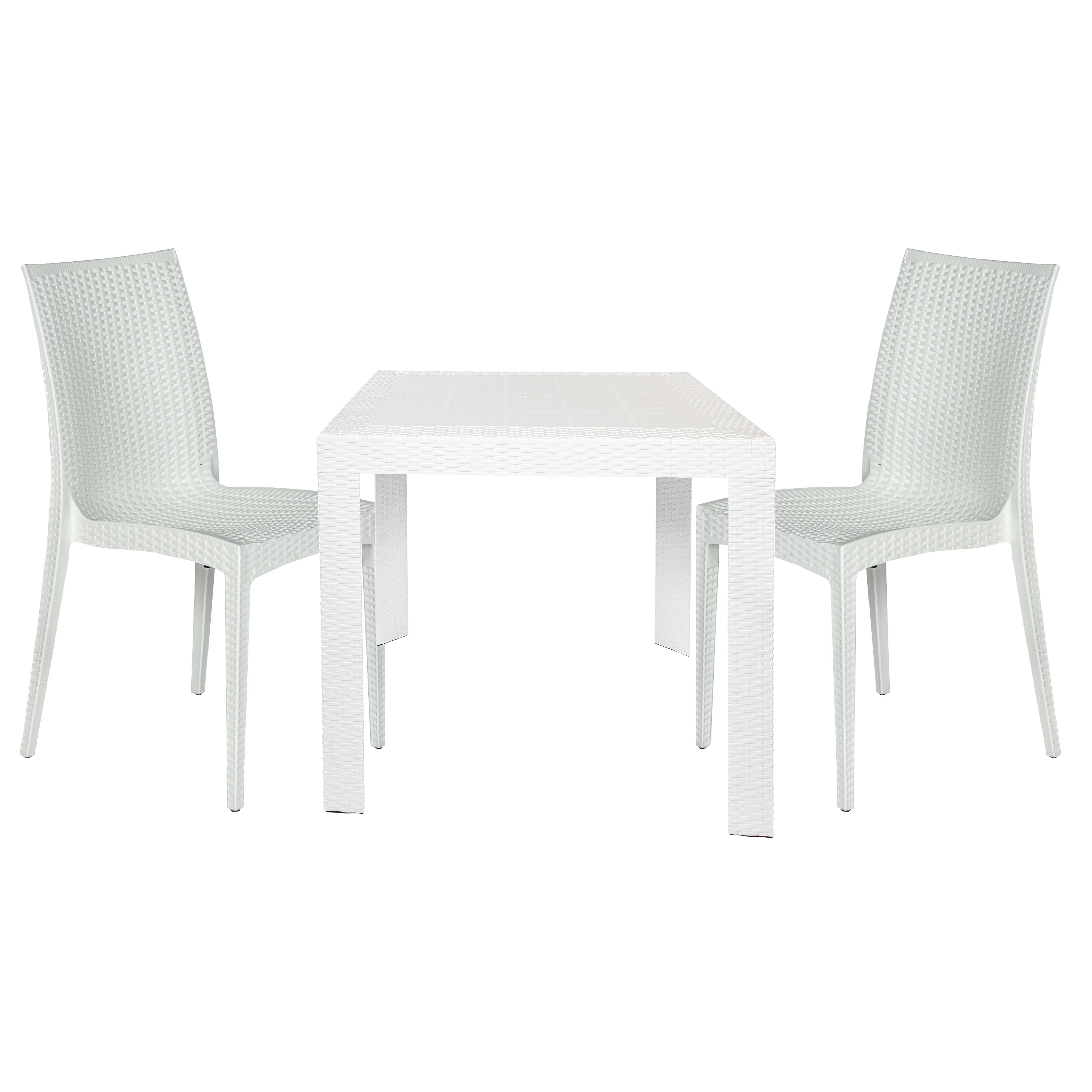 Mace 3-Piece Outdoor Dining Set with Plastic Square Table and 2 Stackable Chairs with Weave Design