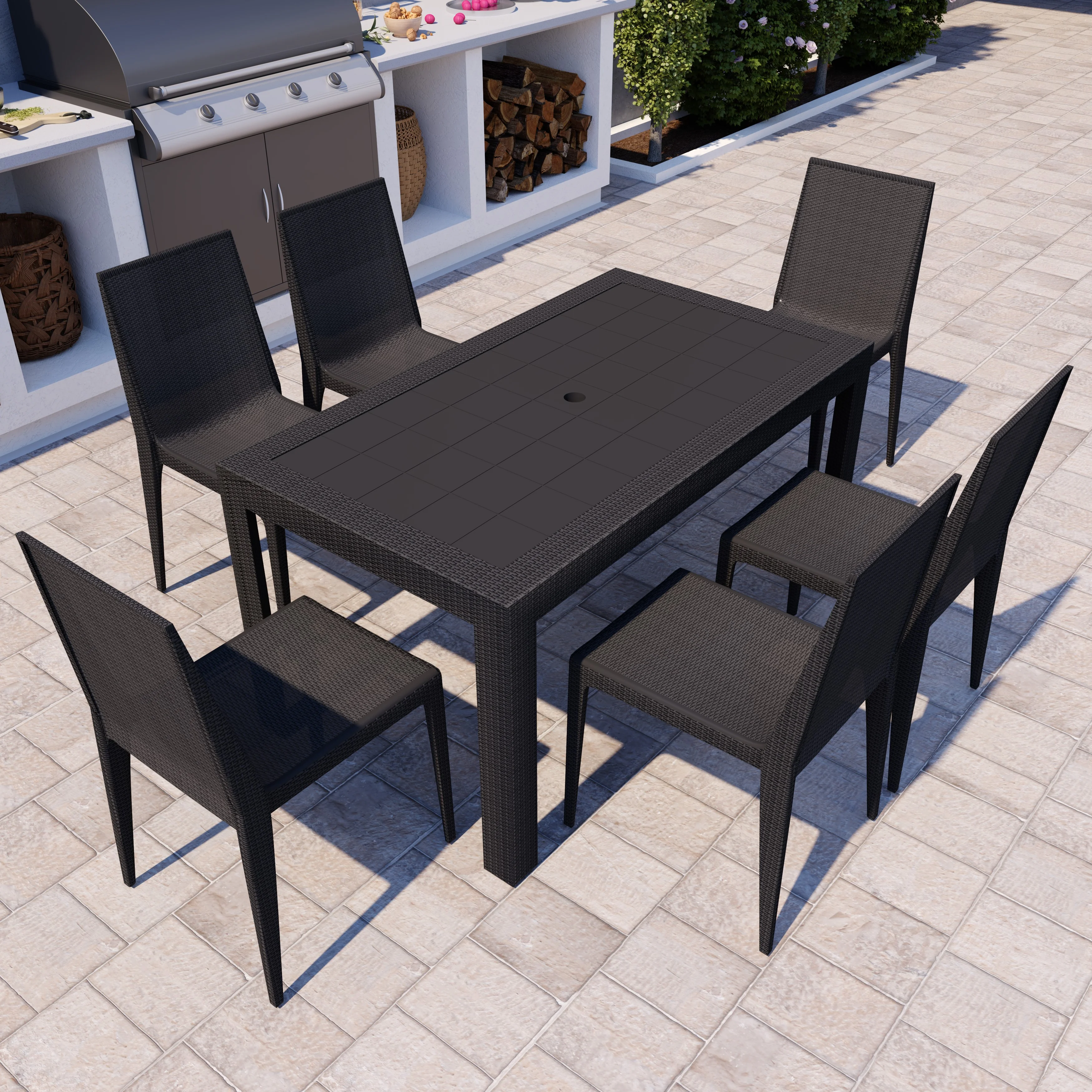 Mace 7-Piece Outdoor Dining Set with Rectangular Table and Stackable Chairs