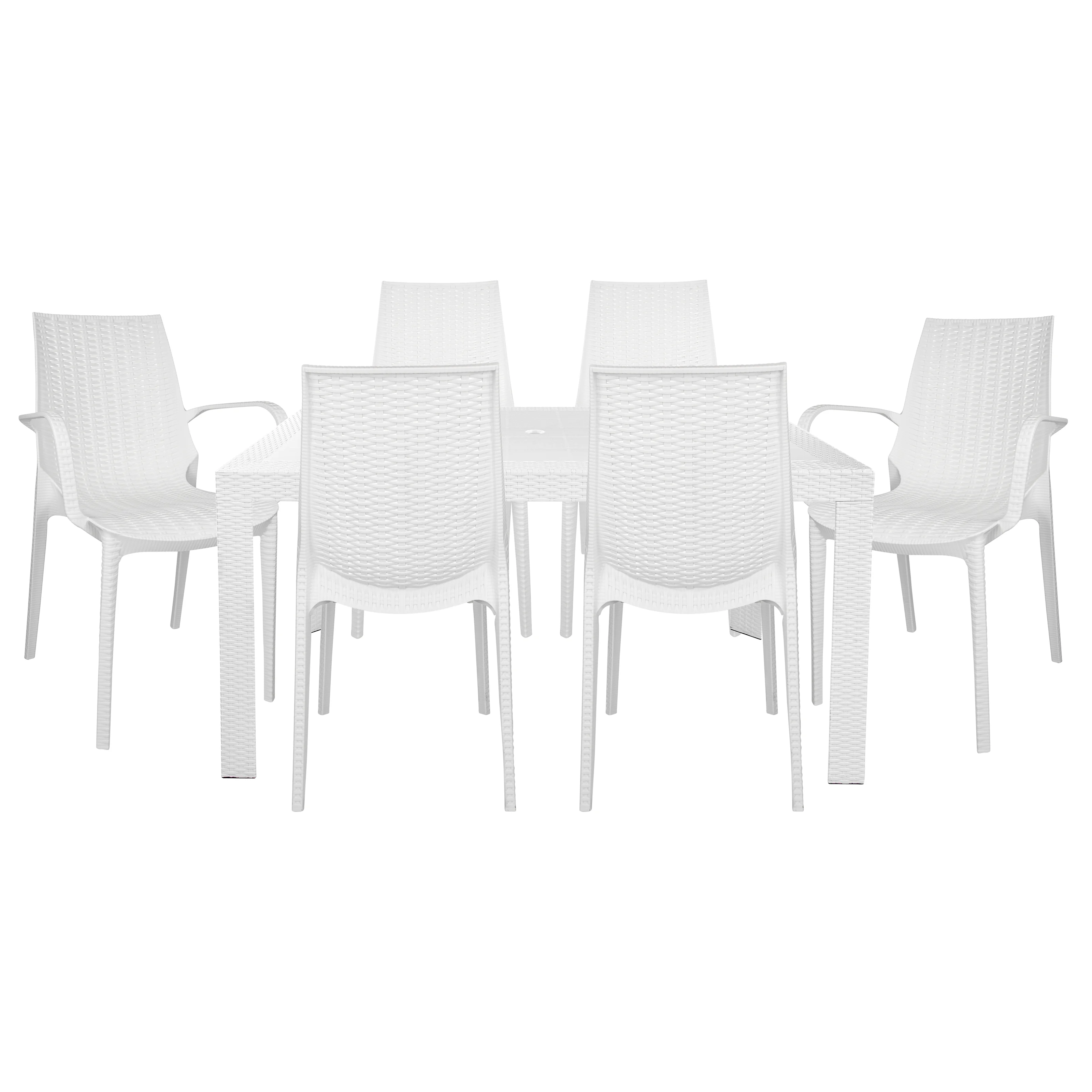 Kent Mid-Century 7-Piece Rectangular Outdoor Dining Set with 4 Side Chairs and 2 Armchairs