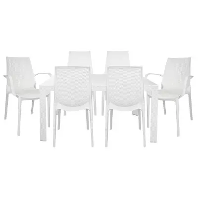 Kent Mid-Century 7-Piece Rectangular Outdoor Dining Set with 4 Side Chairs and 2 Armchairs