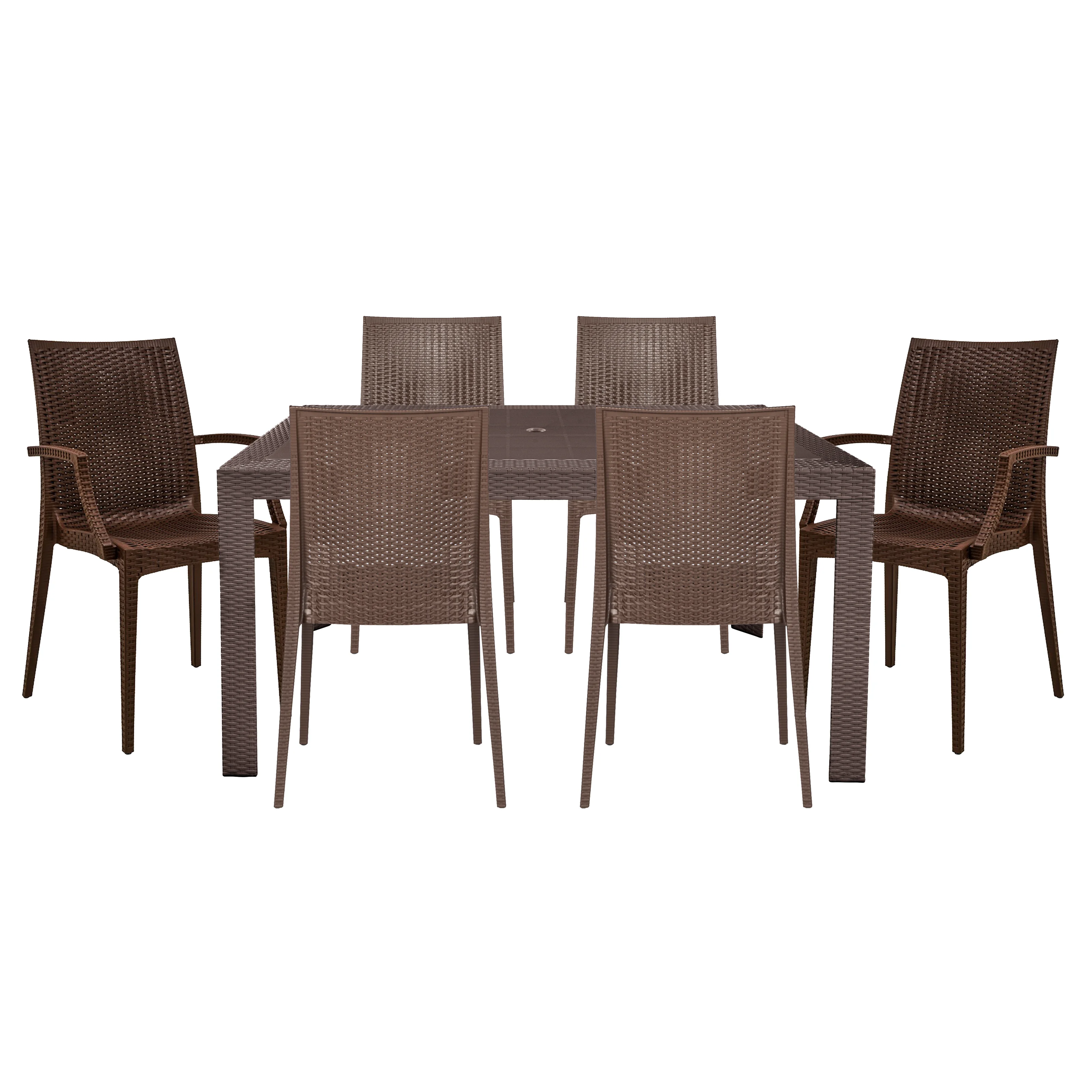 Mace Mid-Century 7-Piece Rectangular Outdoor Dining Set with 4 Side Chairs and 2 Armchairs