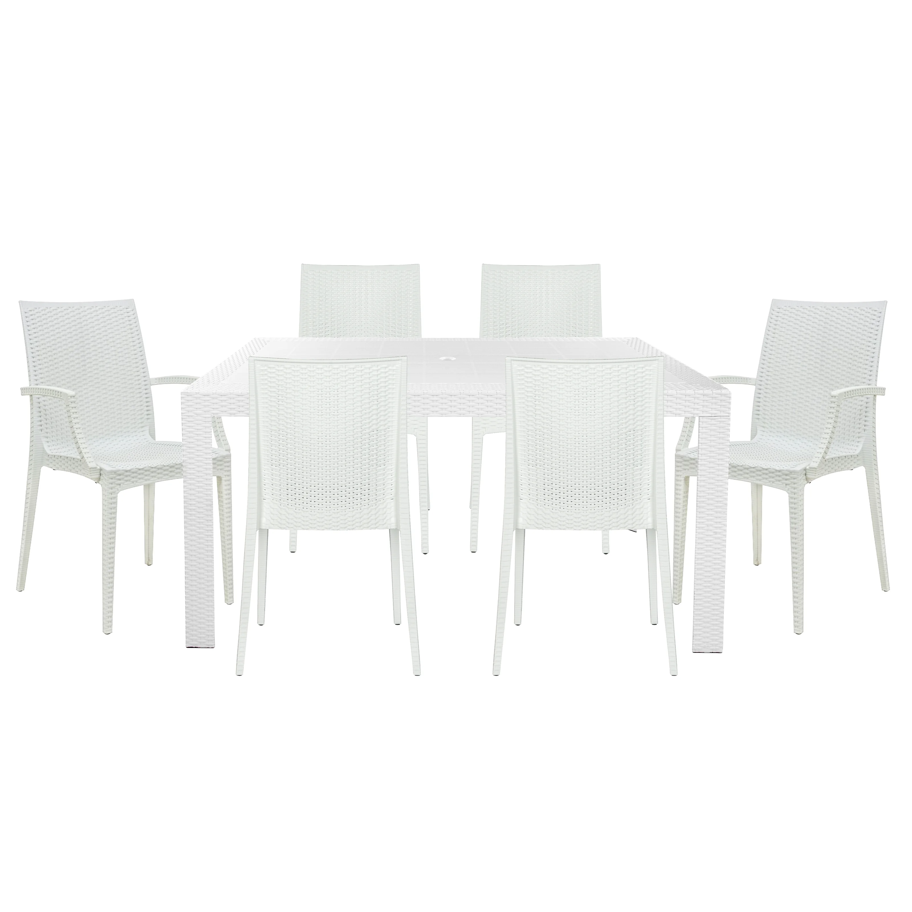 Mace Mid-Century 7-Piece Rectangular Outdoor Dining Set with 4 Side Chairs and 2 Armchairs