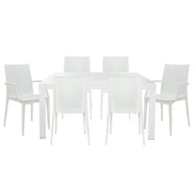 Mace Mid-Century 7-Piece Rectangular Outdoor Dining Set with 4 Side Chairs and 2 Armchairs