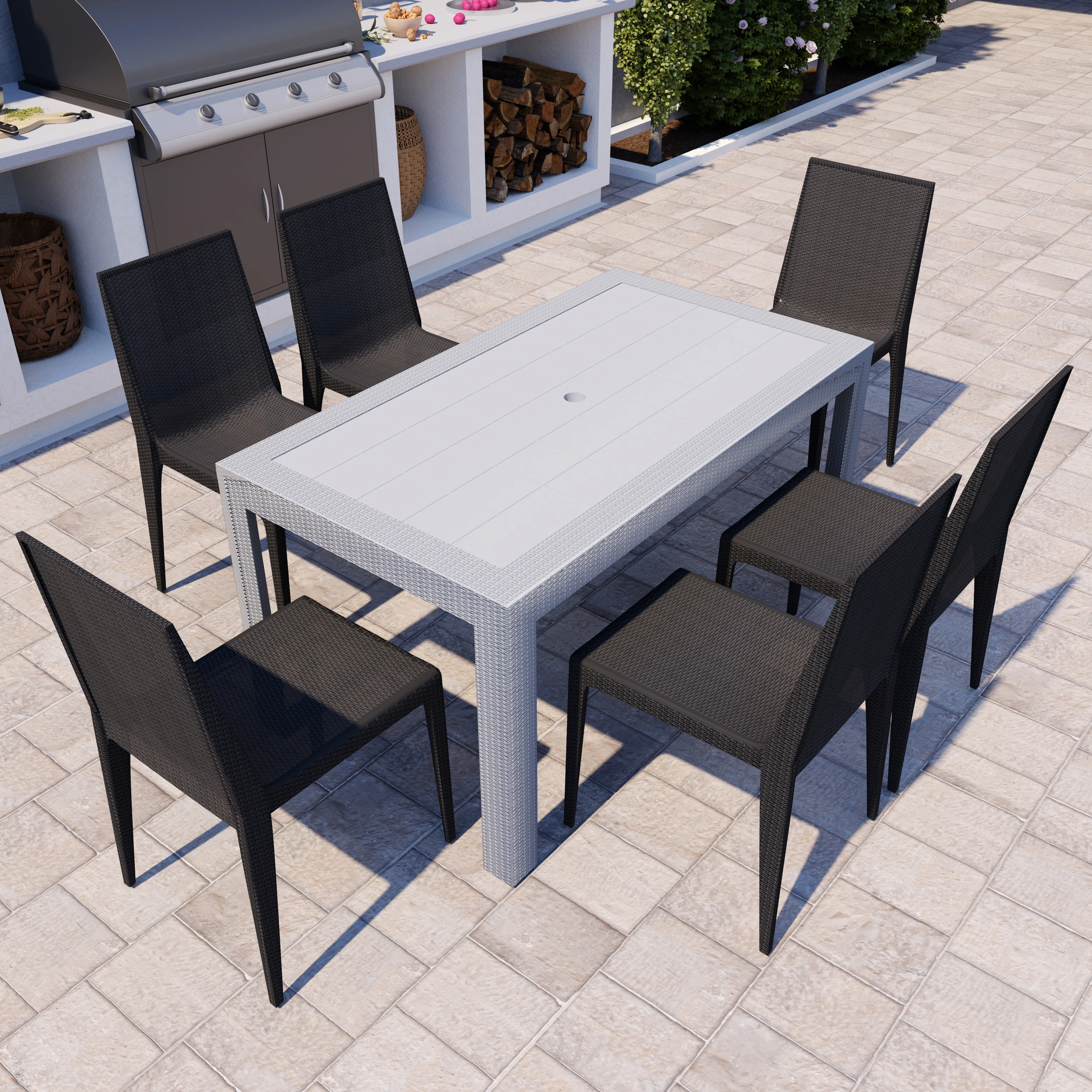 Mace 7-Piece Outdoor Dining Set with Rectangular Table and Stackable Chairs