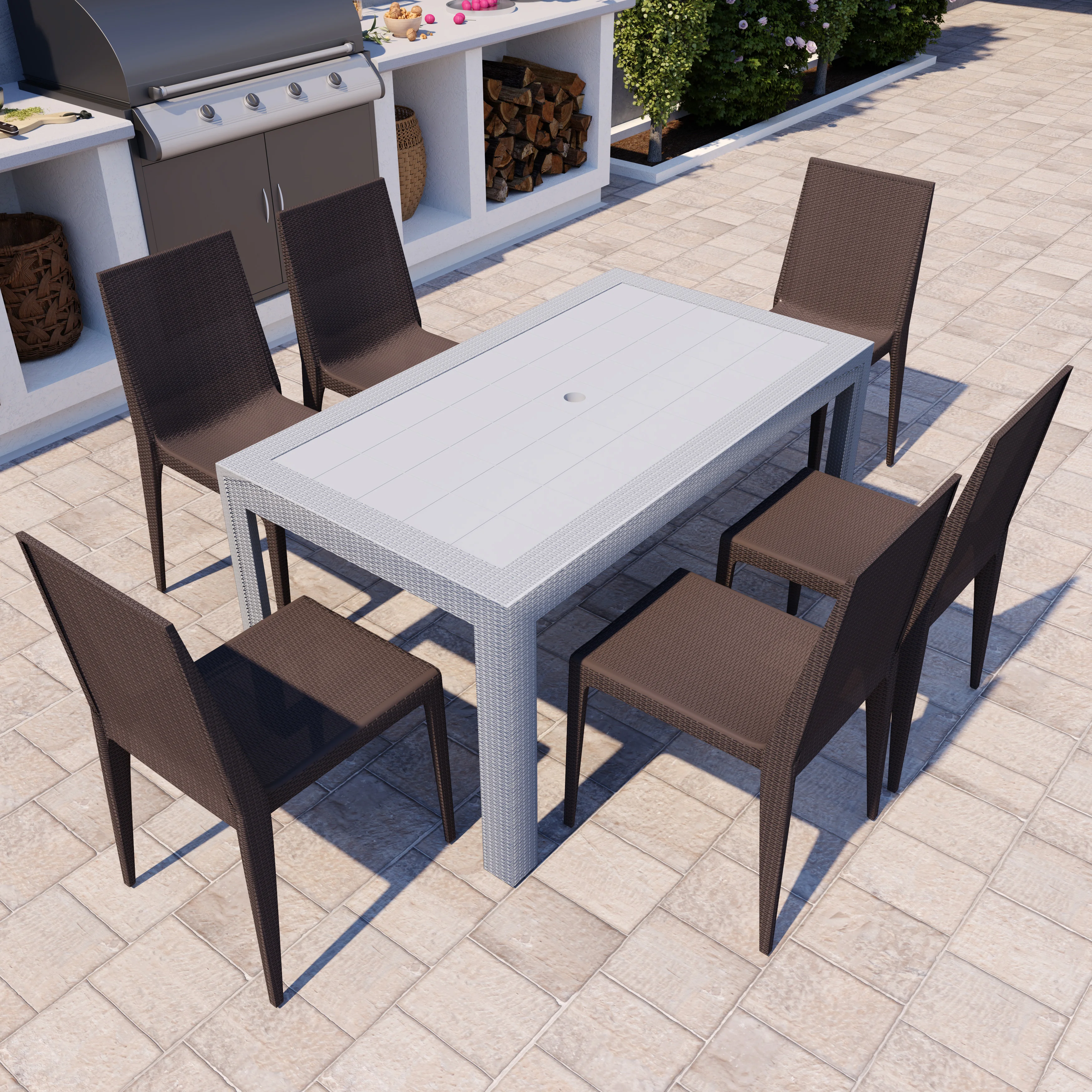 Mace 7-Piece Outdoor Dining Set with Rectangular Table and Stackable Chairs