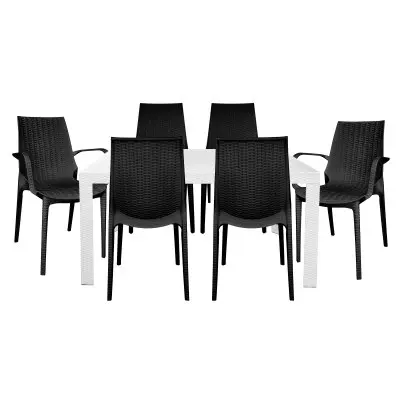 Kent Mid-Century 7-Piece Rectangular Outdoor Dining Set with 4 Side Chairs and 2 Armchairs