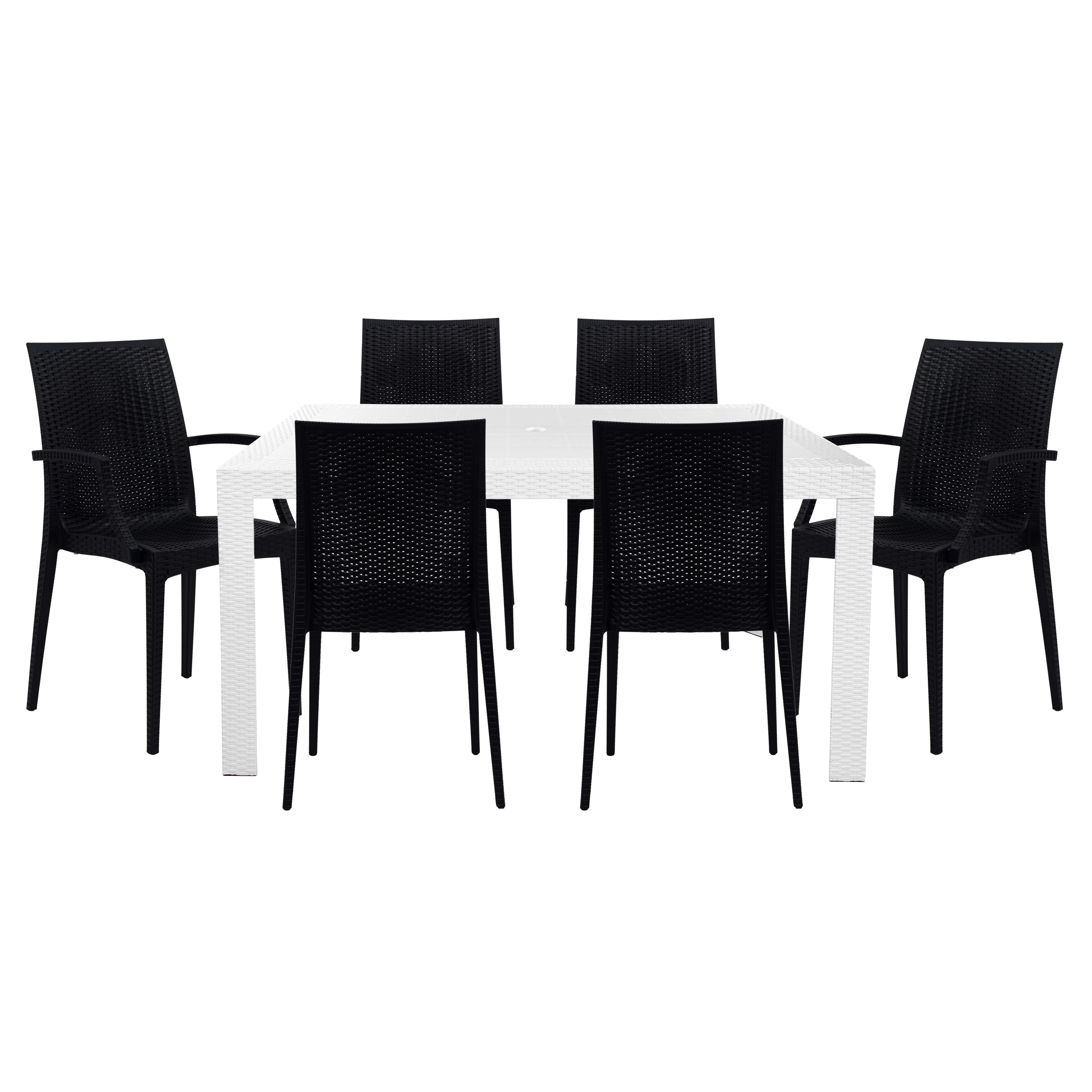 Mace Mid-Century 7-Piece Rectangular Outdoor Dining Set with 4 Side Chairs and 2 Armchairs