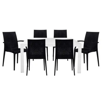 Mace Mid-Century 7-Piece Rectangular Outdoor Dining Set with 4 Side Chairs and 2 Armchairs
