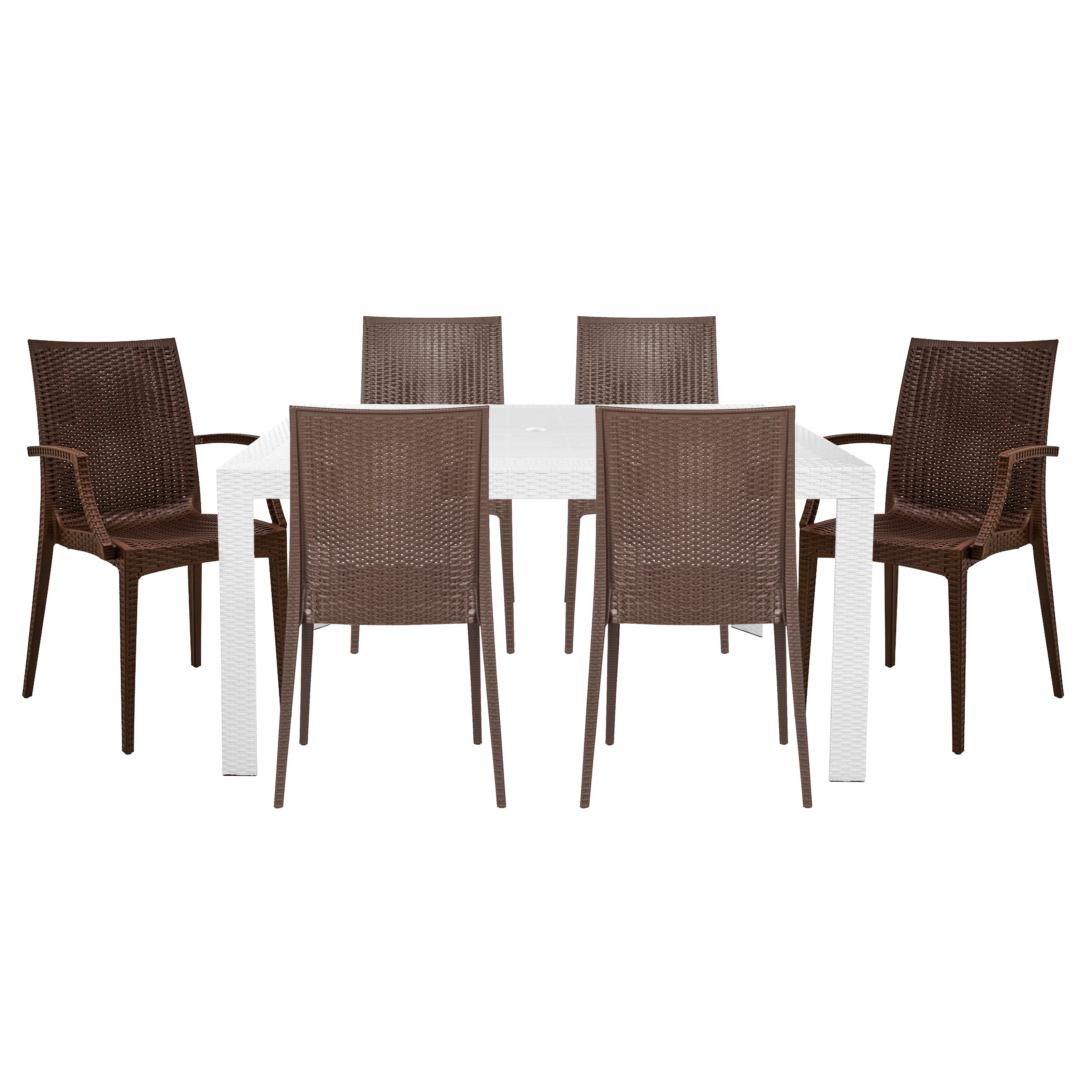 Mace Mid-Century 7-Piece Rectangular Outdoor Dining Set with 4 Side Chairs and 2 Armchairs