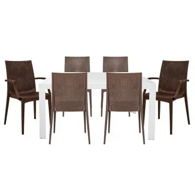 Mace Mid-Century 7-Piece Rectangular Outdoor Dining Set with 4 Side Chairs and 2 Armchairs