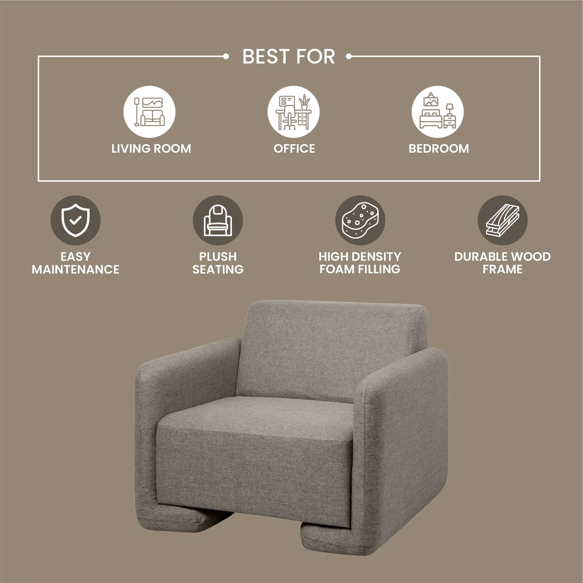 Nyta Collection Modern Accent Chair in Grey Linen