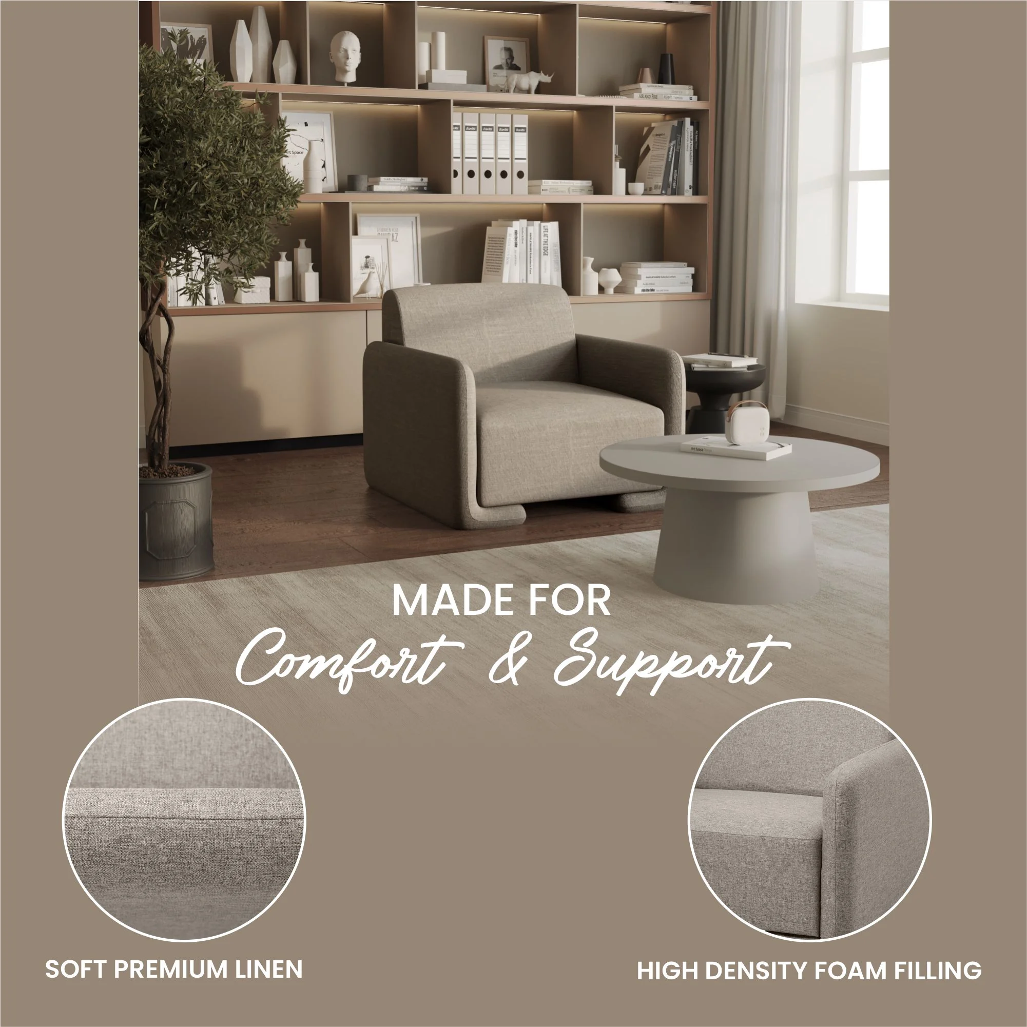 Nyta Collection Modern Accent Chair in Grey Linen