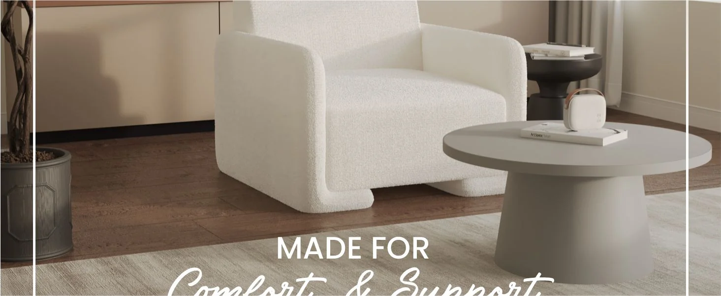 Nyta Collection Modern Accent Chair in White Boucle