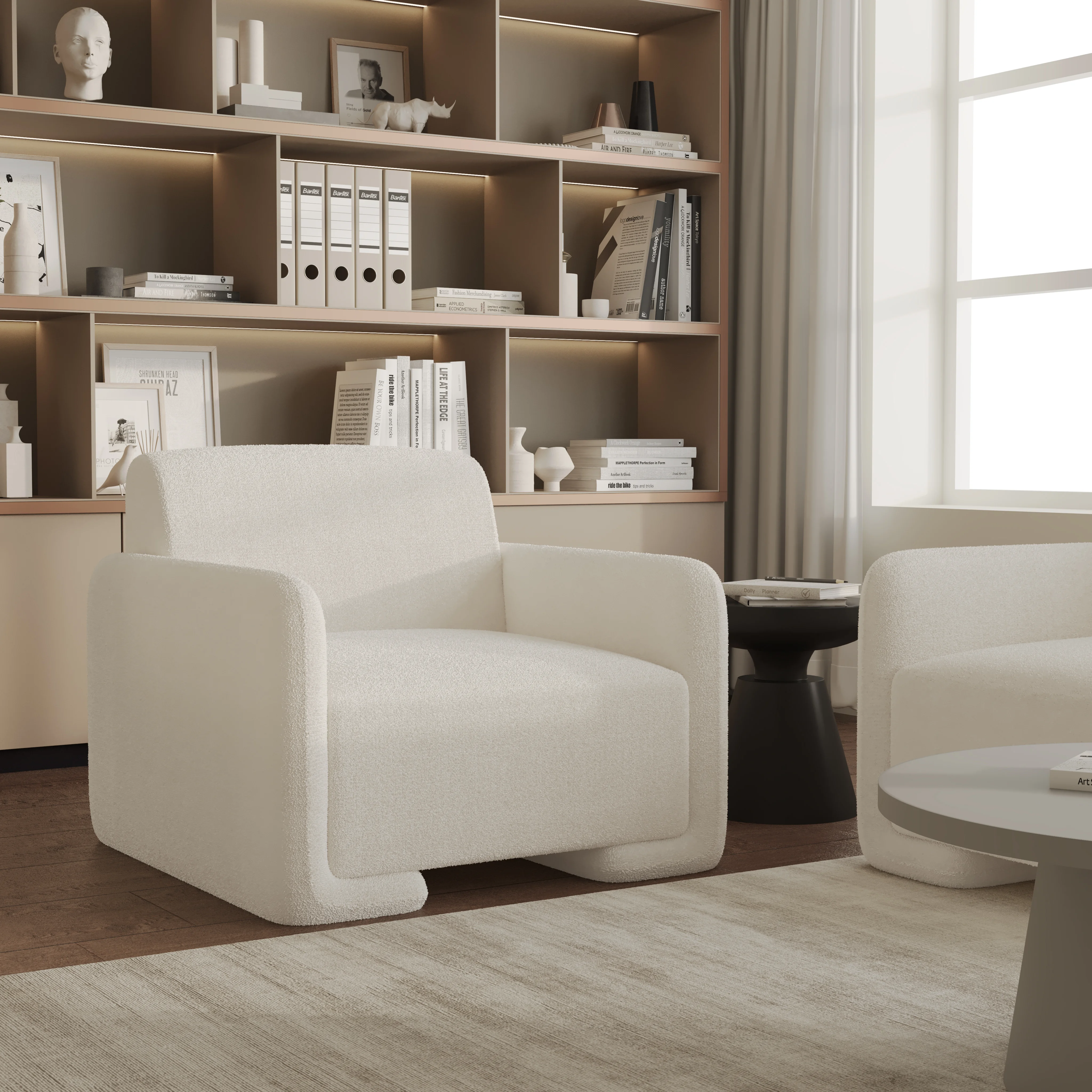 Nyta Collection Modern Accent Chair in White Boucle