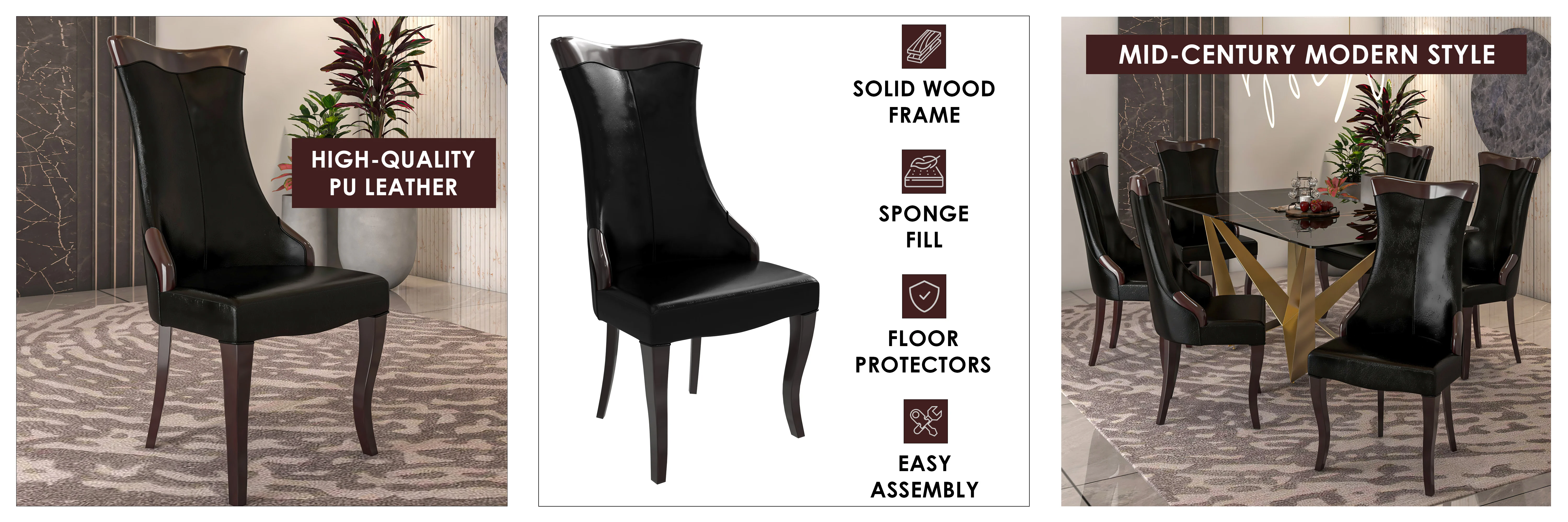 Novara Collection Modern Wooden Dining Chair in Black