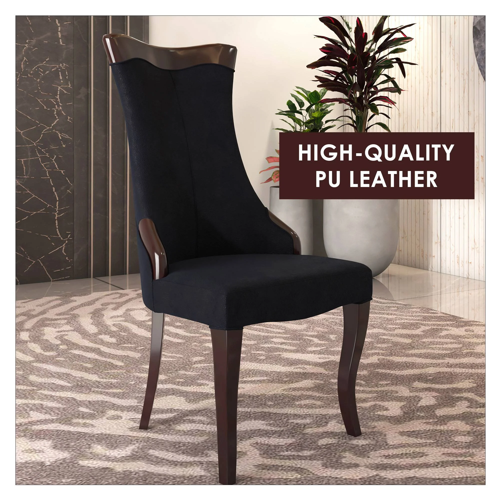 Novara Collection Modern Wooden Dining Chair in Black Velvet Set of 2