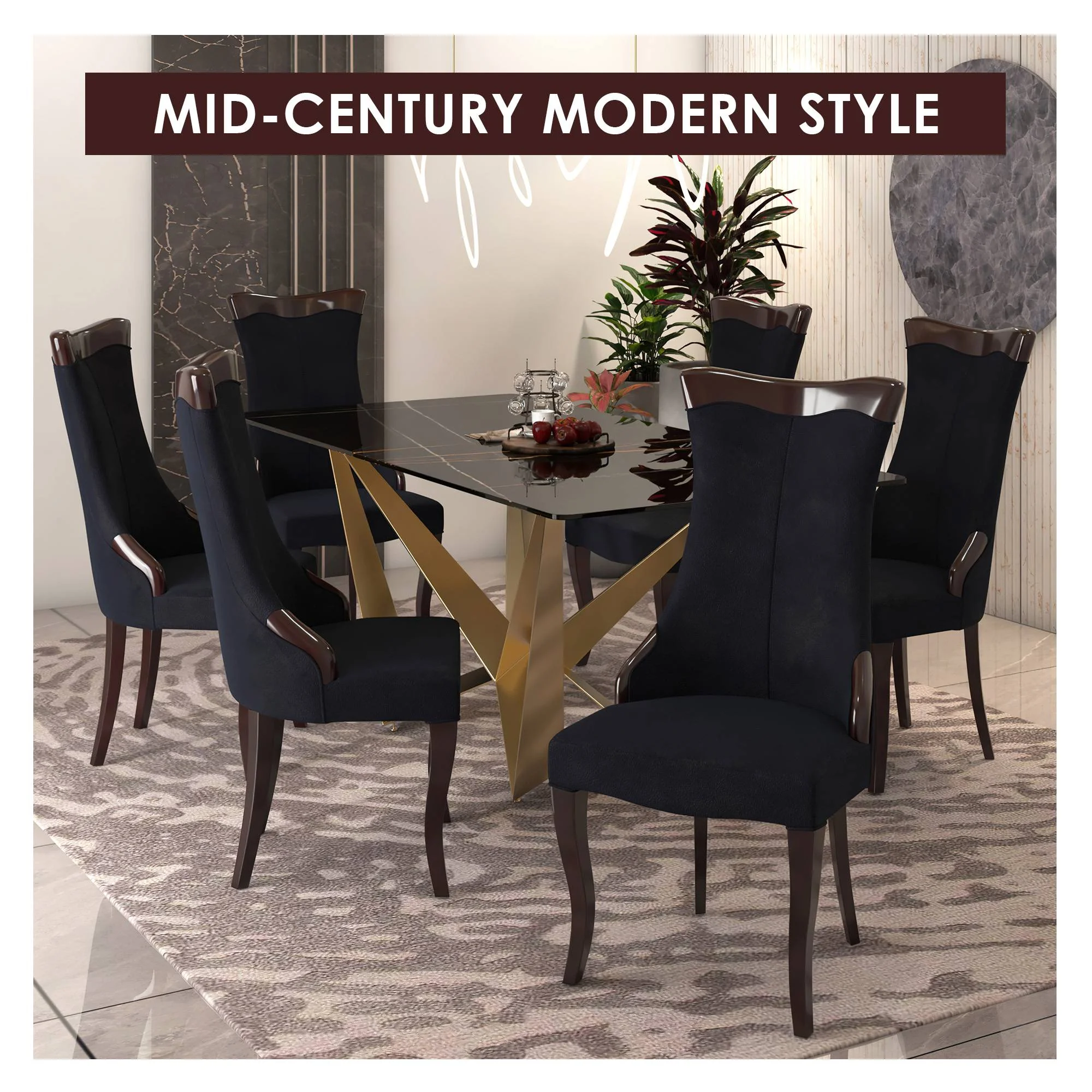 Novara Collection Modern Wooden Dining Chair in Black Velvet Set of 2