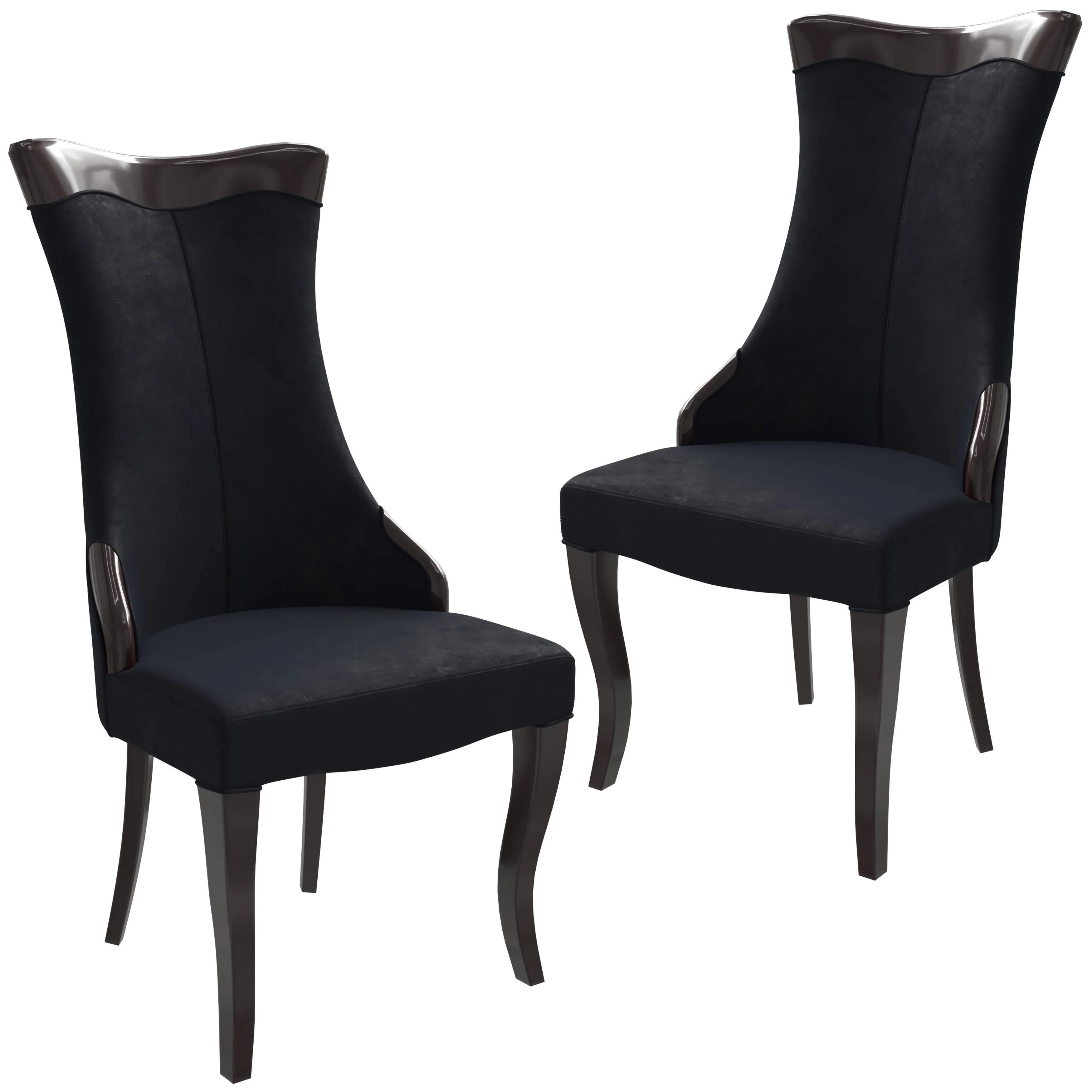 Novara Collection Modern Wooden Dining Chair in Black Velvet Set of 2