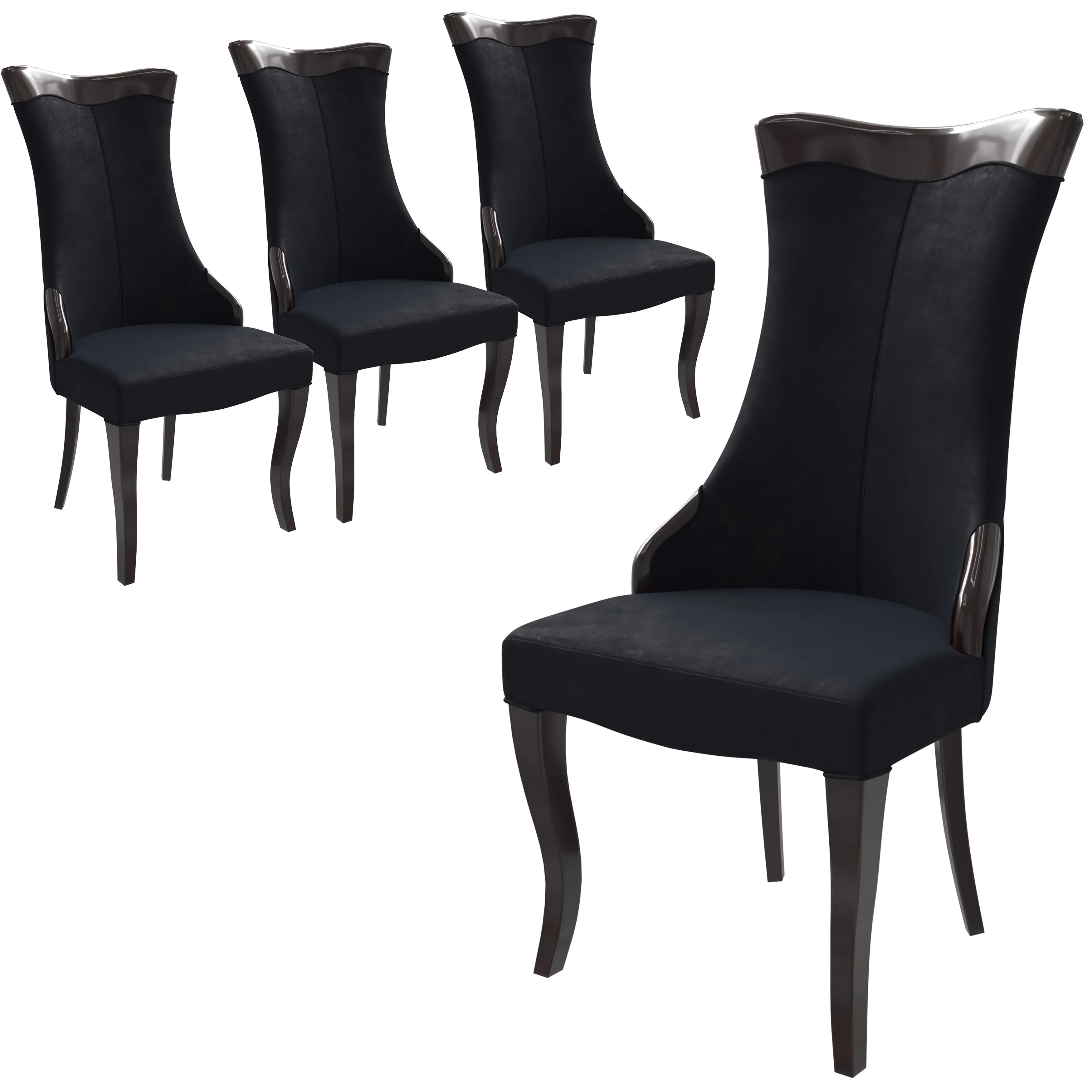Novara Collection Modern Wooden Dining Chair in Black Velvet Set of 4