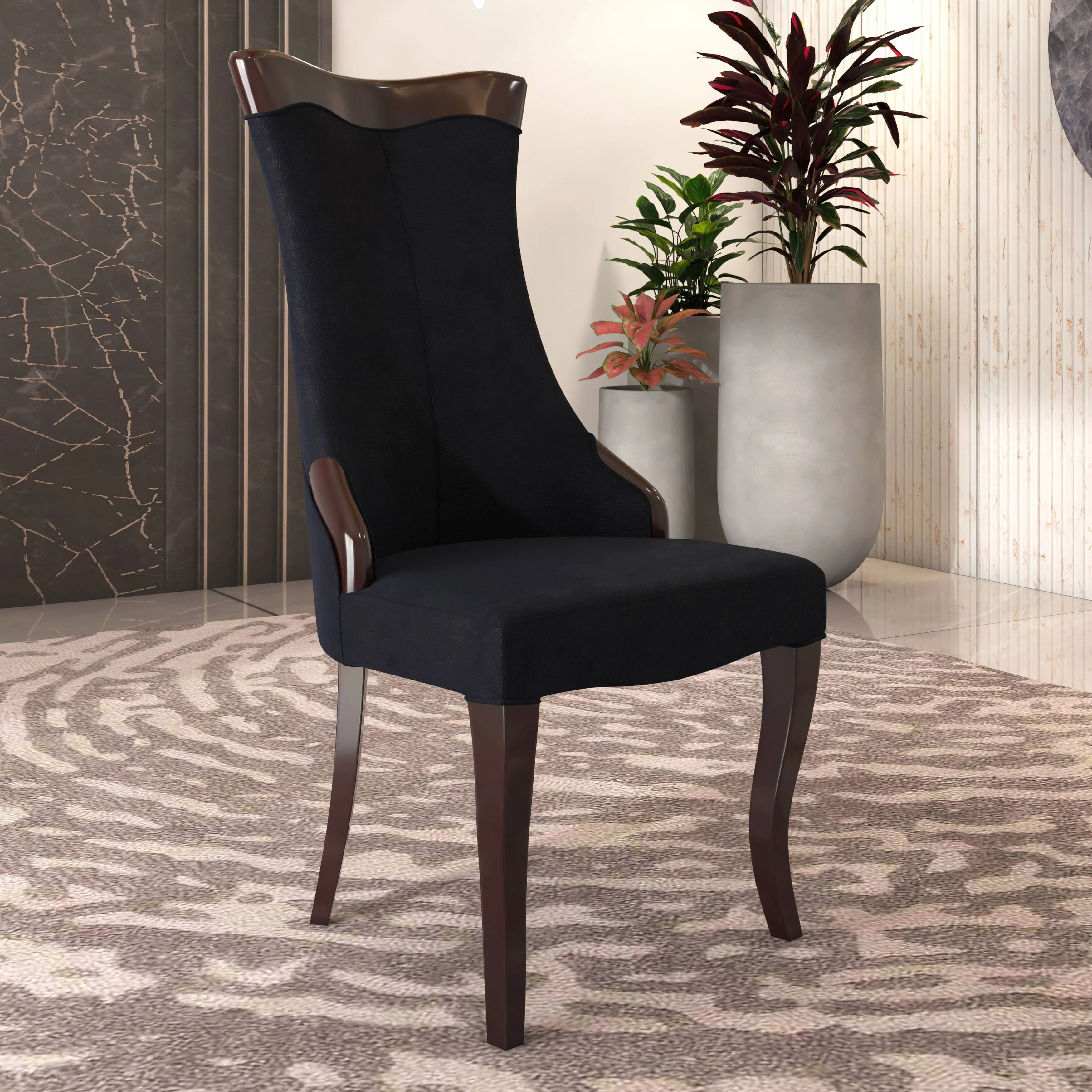 Novara Collection Modern Wooden Dining Chair in Black Velvet Set of 4