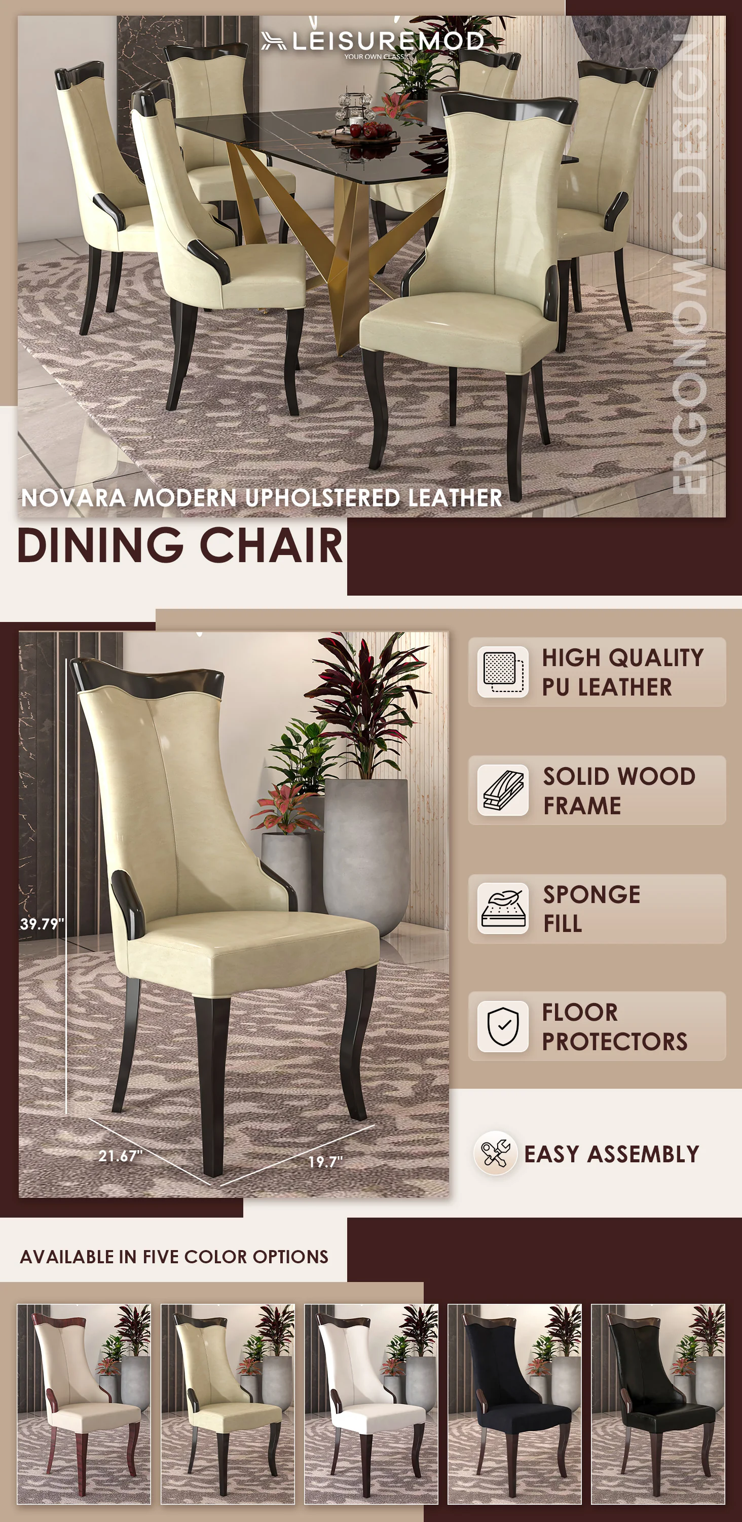 Novara Collection Modern Wooden Dining Chair in Light Cream
