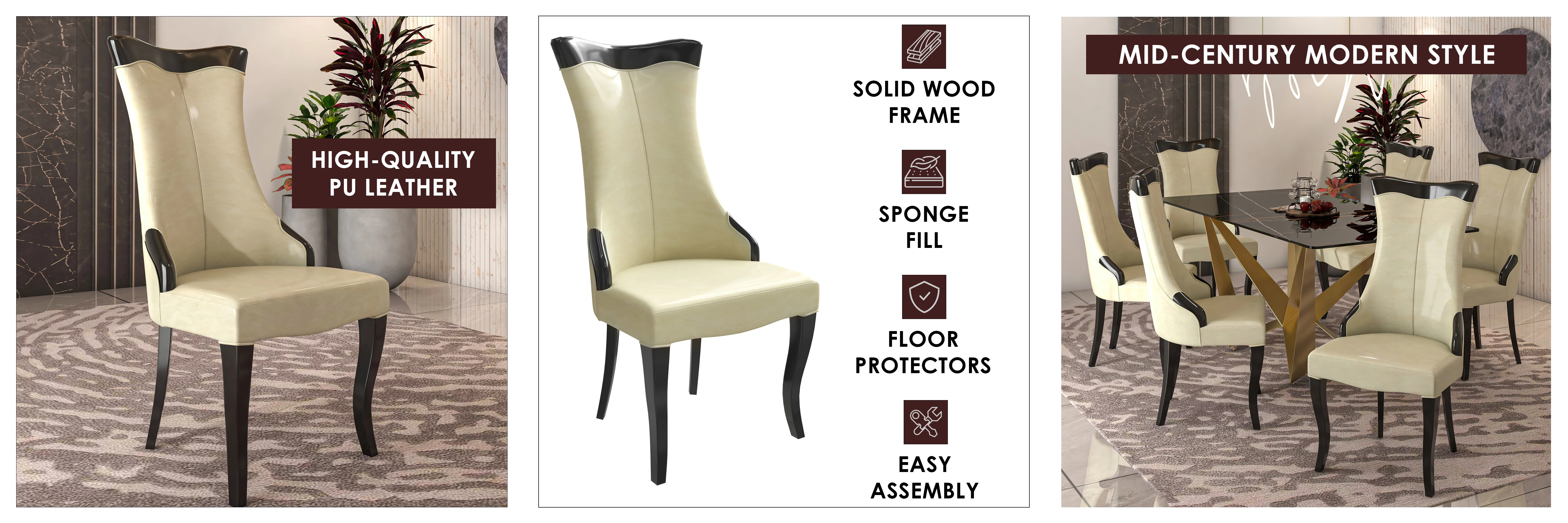 Novara Collection Modern Wooden Dining Chair in Light Cream