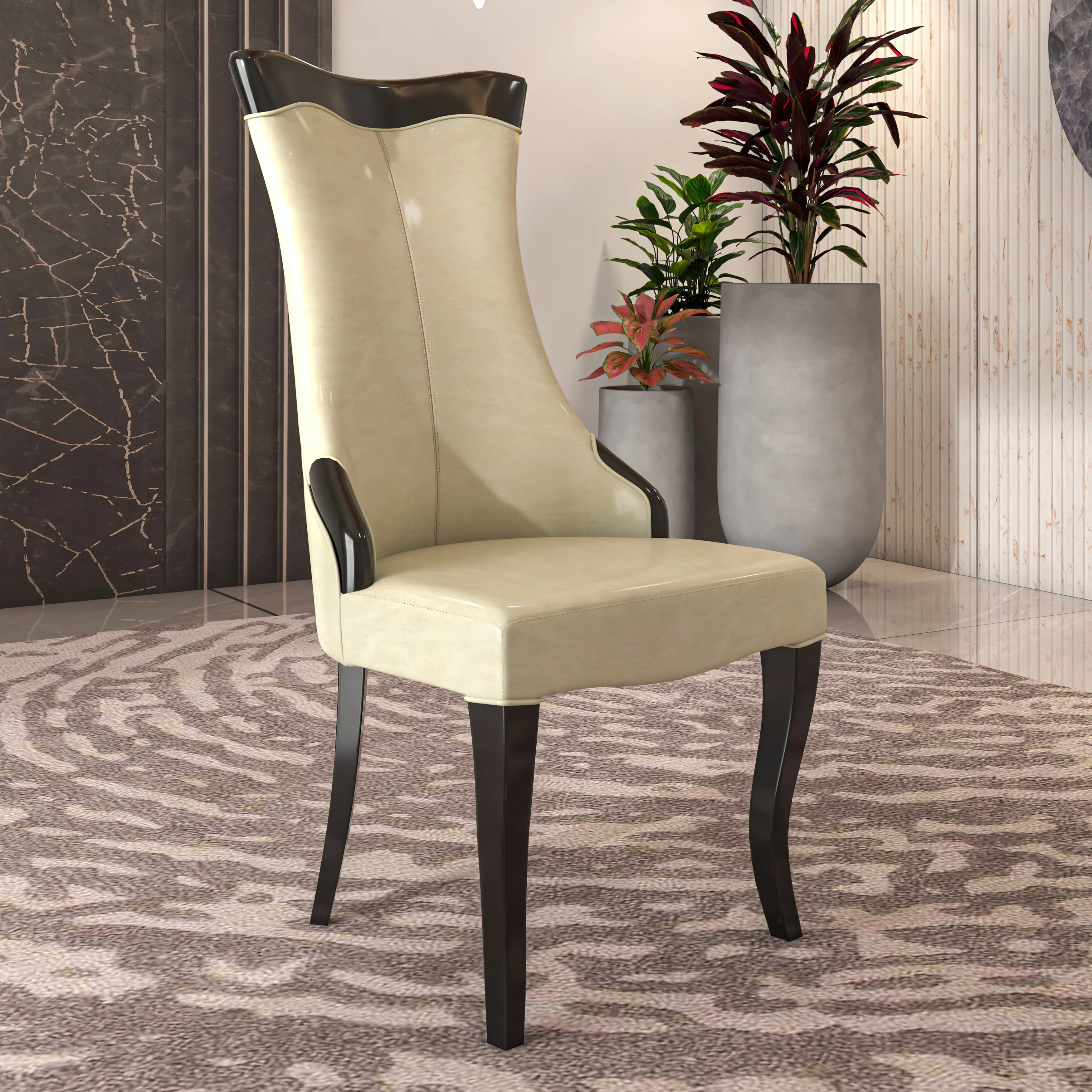 Novara Collection Modern Wooden Dining Chair in Light Cream