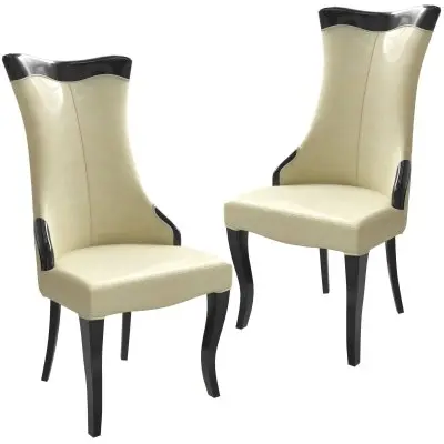 Novara Collection Modern Wooden Dining Chair in Light Cream Set of 2