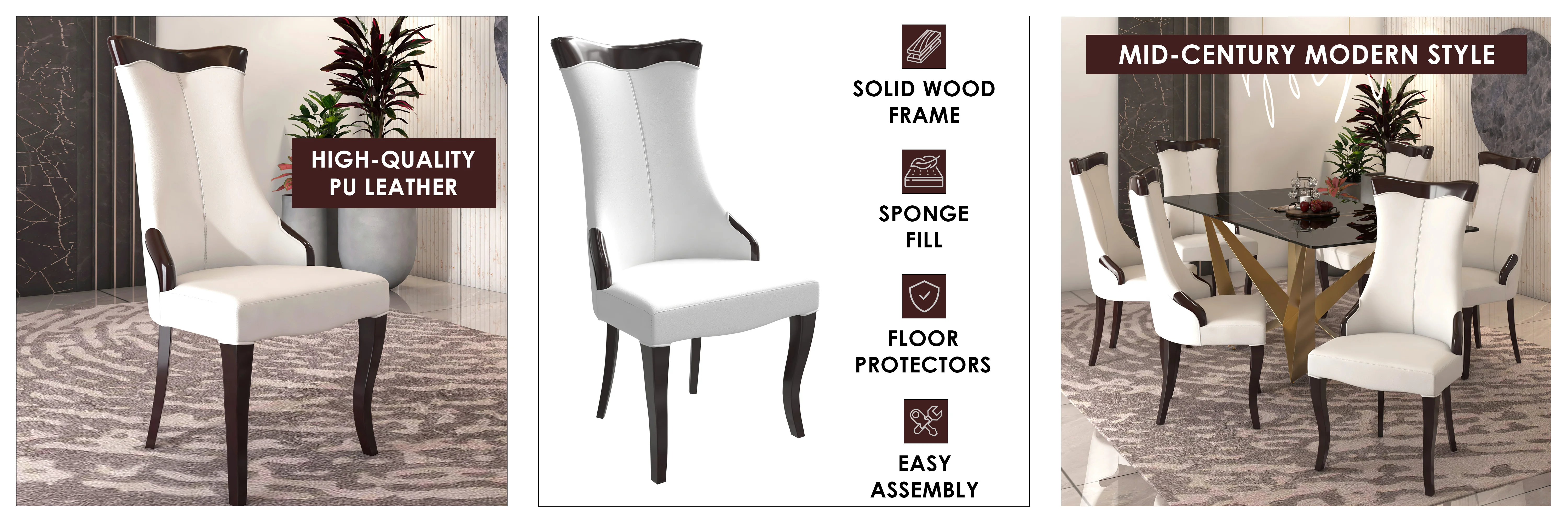 Novara Collection Modern Wooden Dining Chair in Off White Velvet