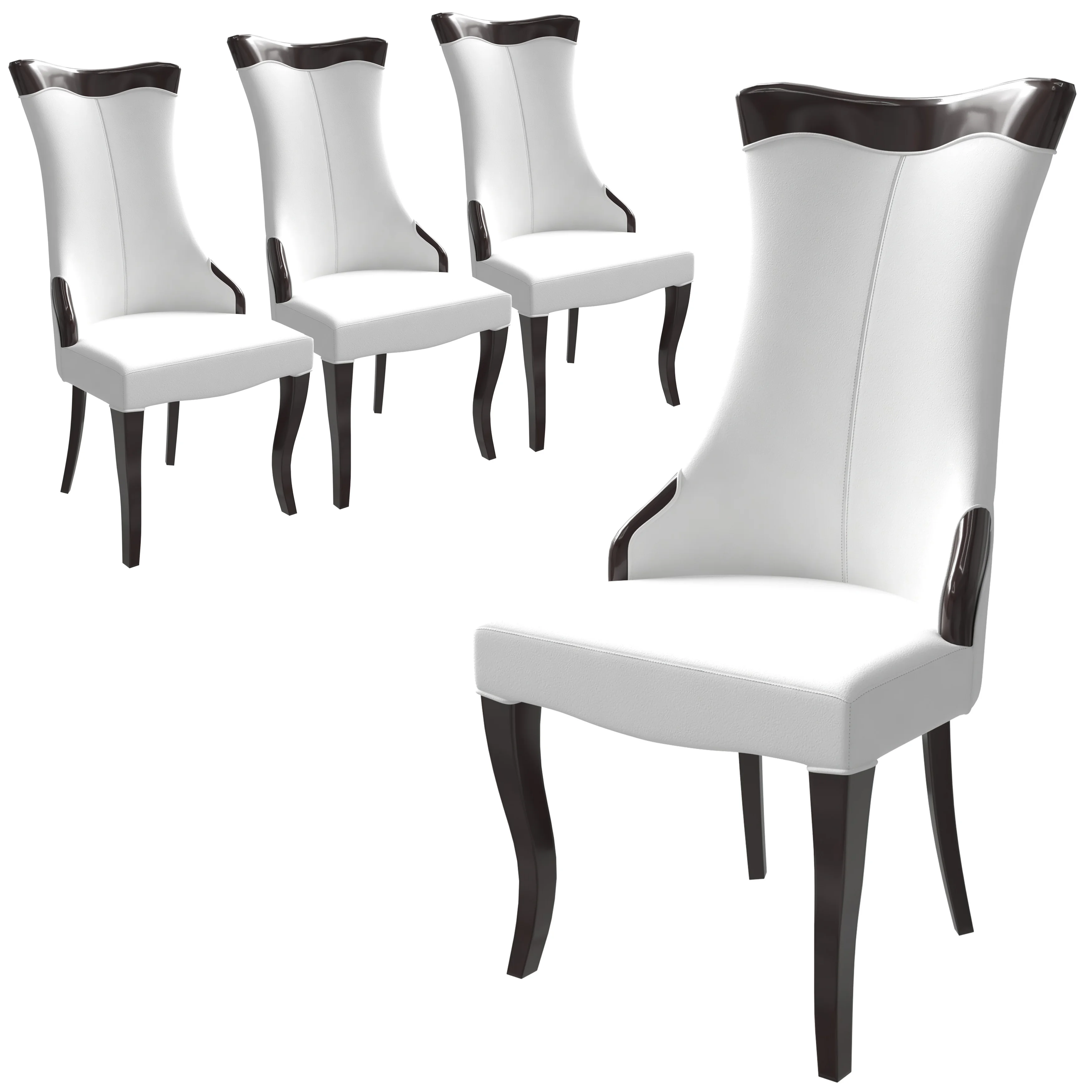 Novara Collection Modern Wooden Dining Chair in Off White Velvet Set of 4
