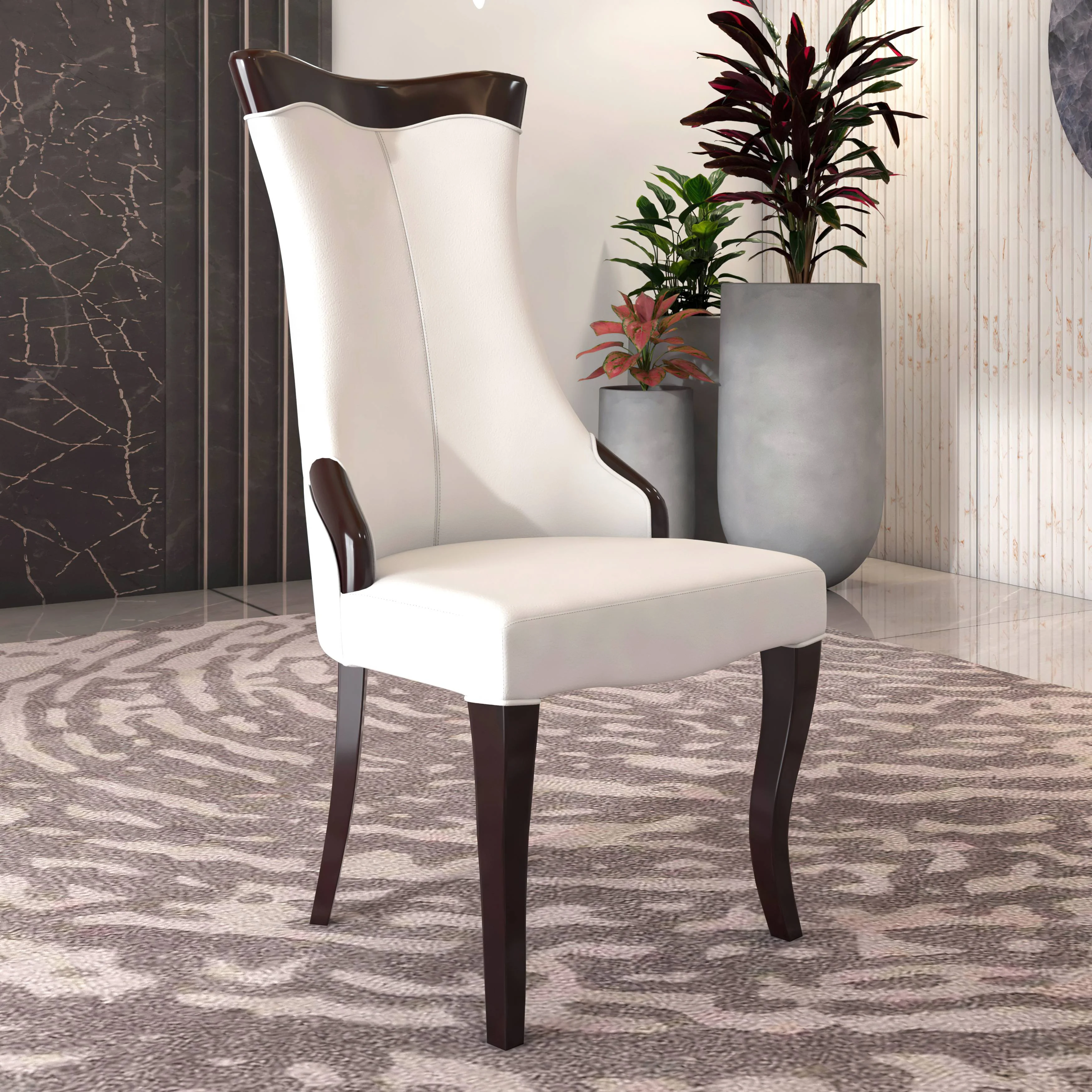 Novara Collection Modern Wooden Dining Chair in Off White Velvet Set of 4