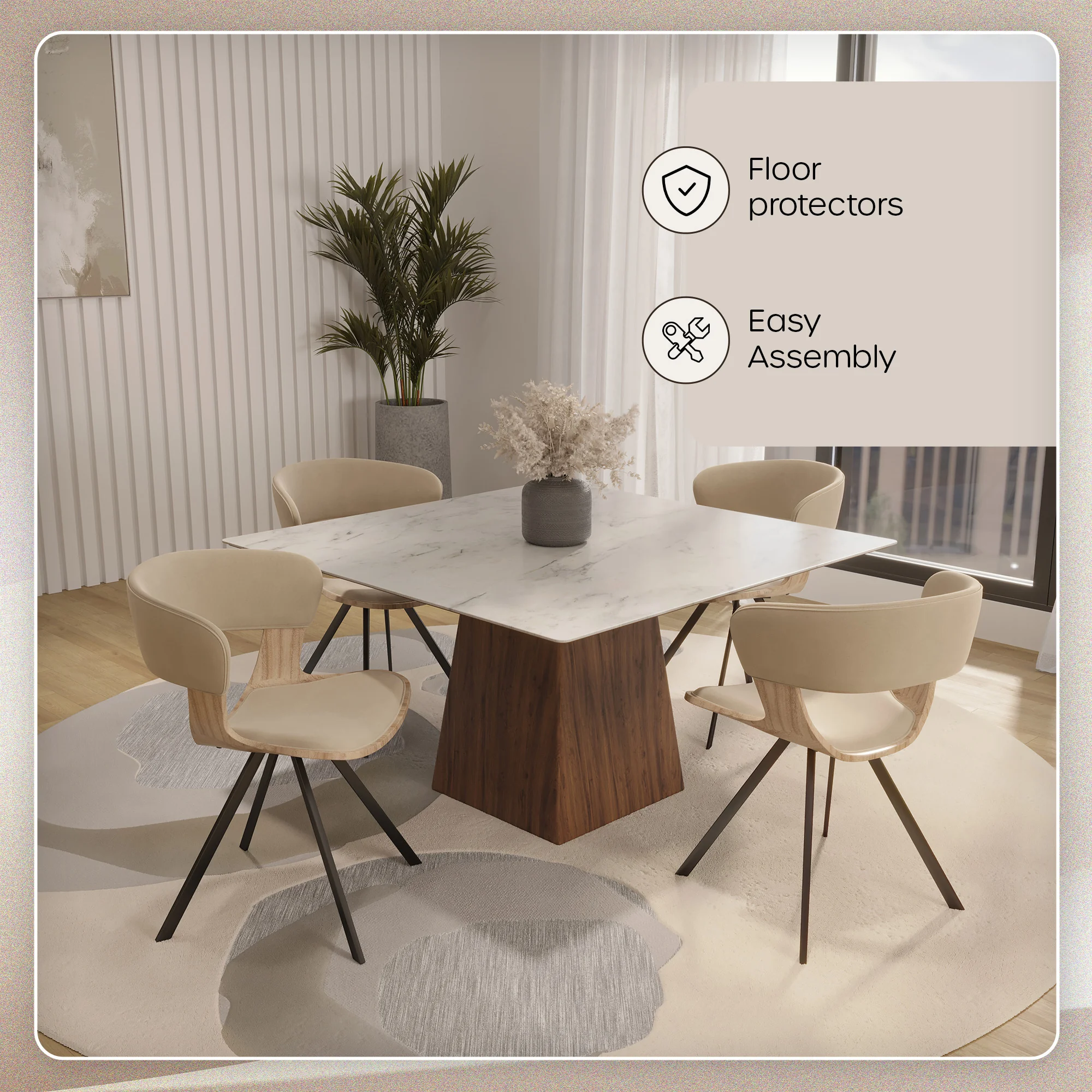 Wooden Dining Chair Modern style Nymia Collection Washed Walnut in Taupe