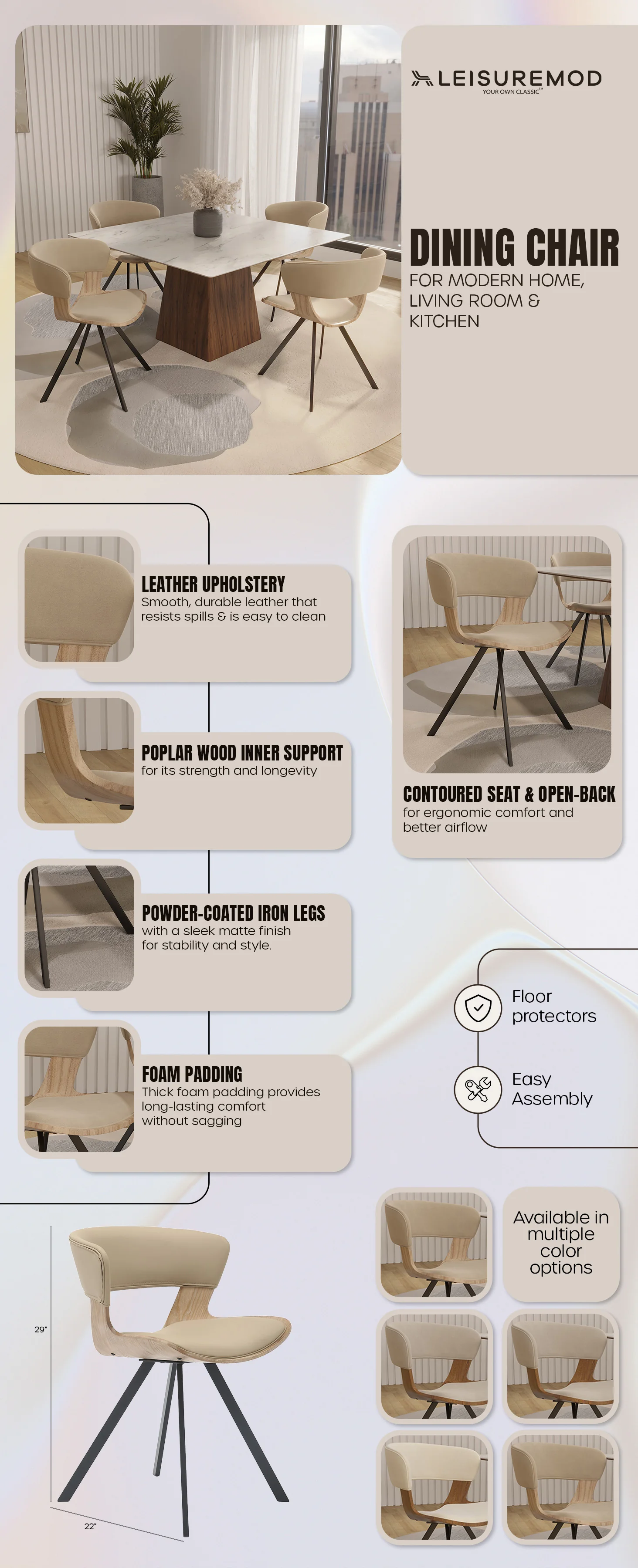 Wooden Dining Chair Modern style Nymia Collection Washed Walnut in Taupe