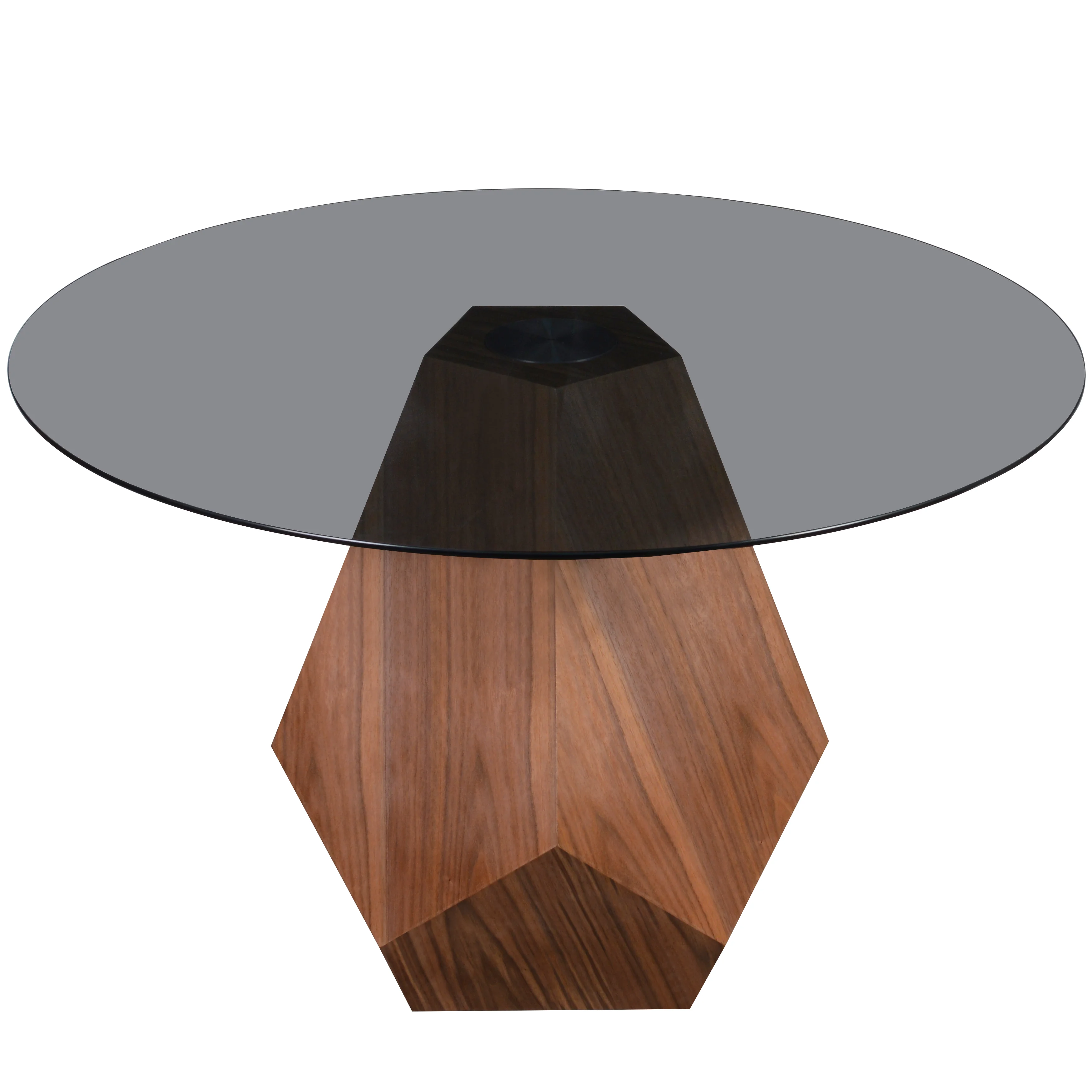 Nebo Modern Dining Table in Walnut Base with BLack Glass Top