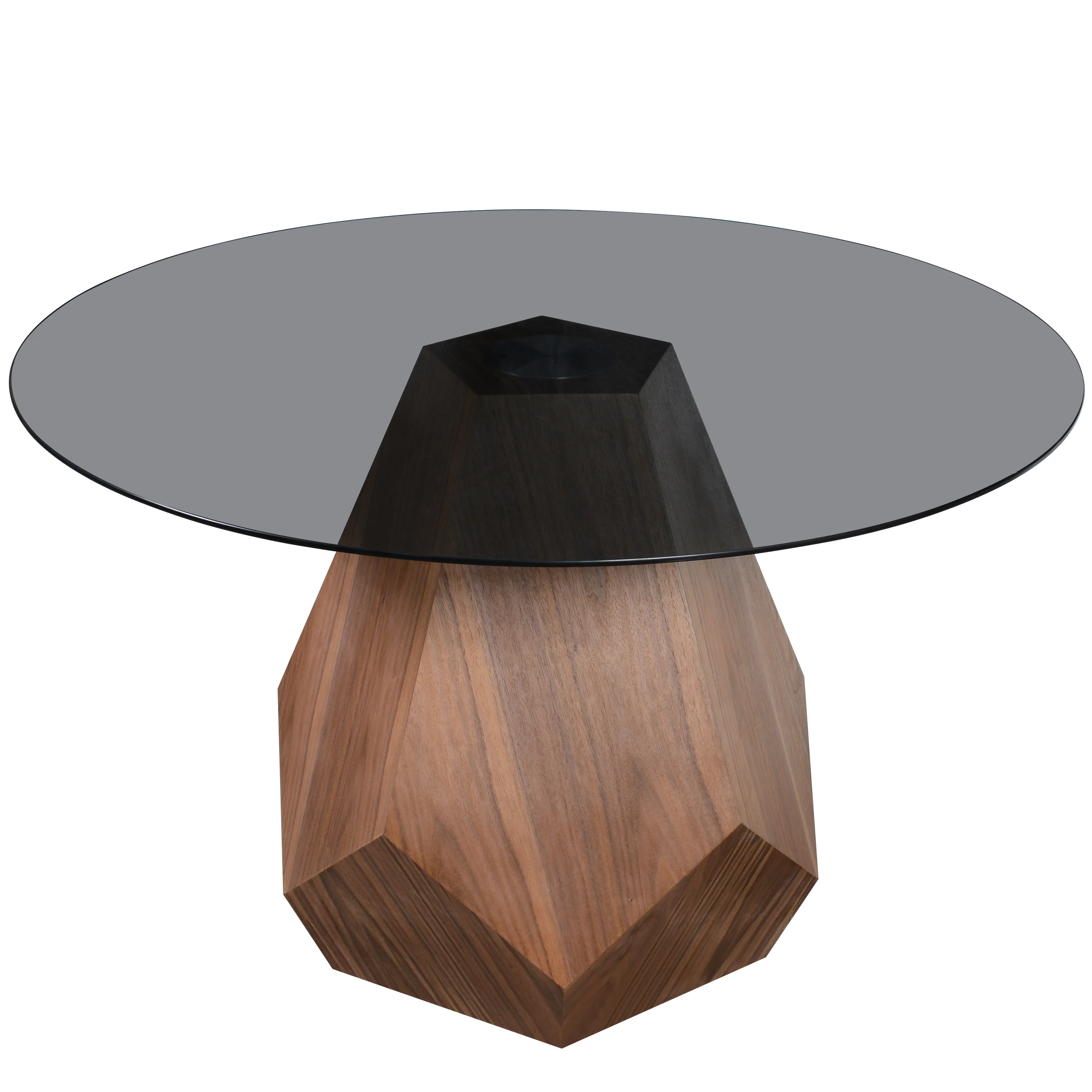 Nebo Modern Dining Table in Walnut Base with BLack Glass Top