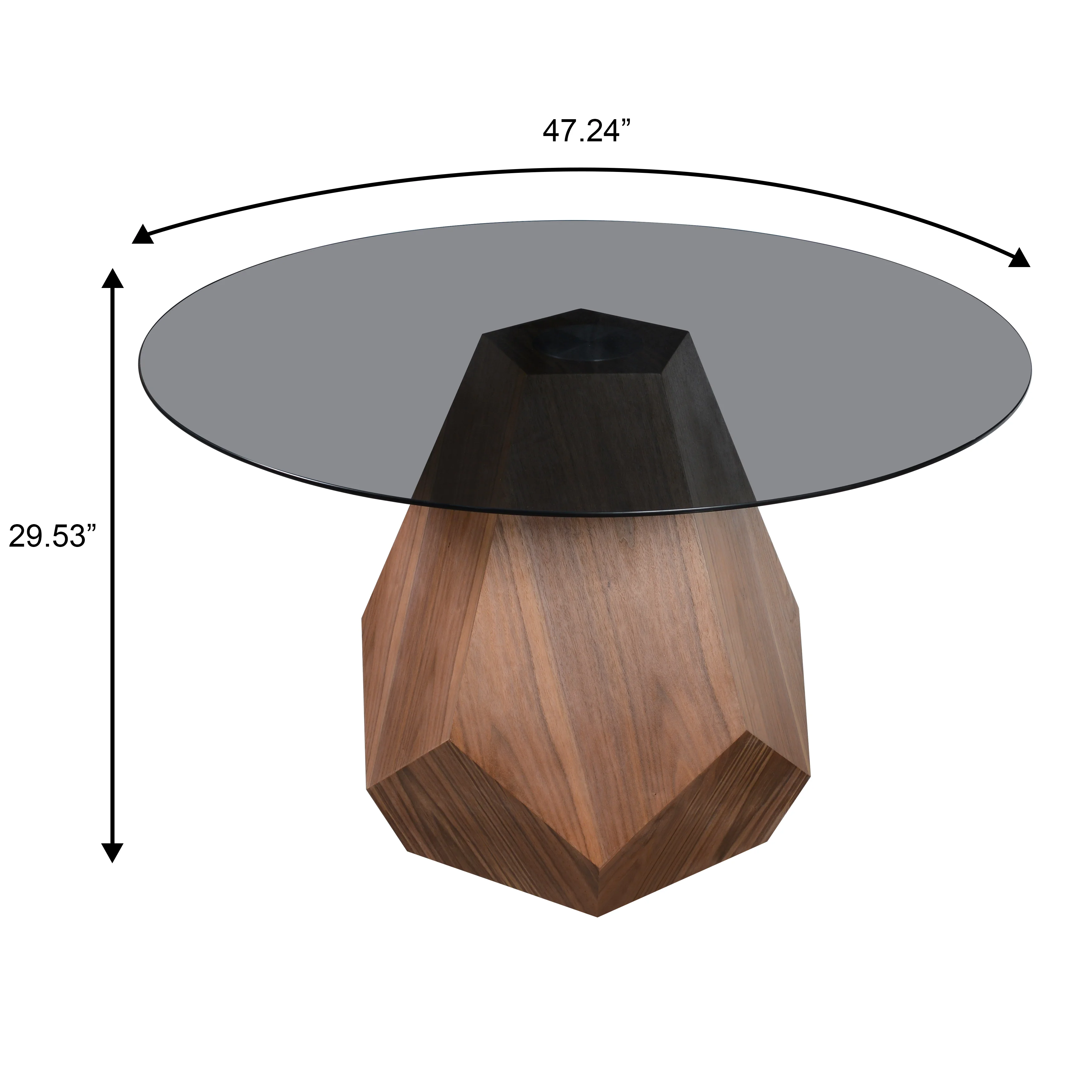 Nebo Modern Dining Table in Walnut Base with BLack Glass Top