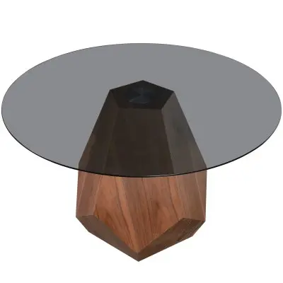 Nebo Modern Dining Table in Walnut Base with BLack Glass Top