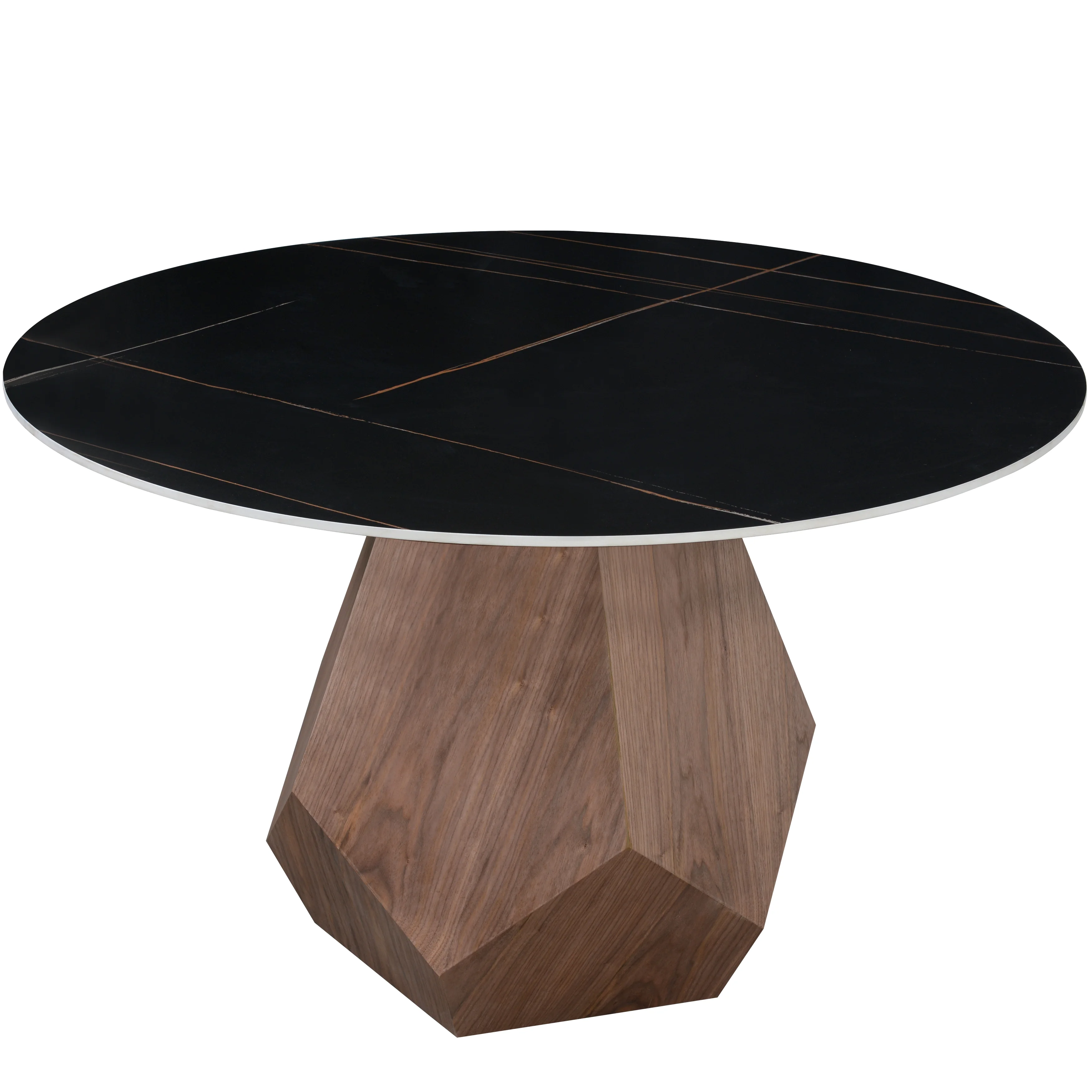 Nebo Modern Dining Table in Walnut Base with Black Sintered Stone  Top