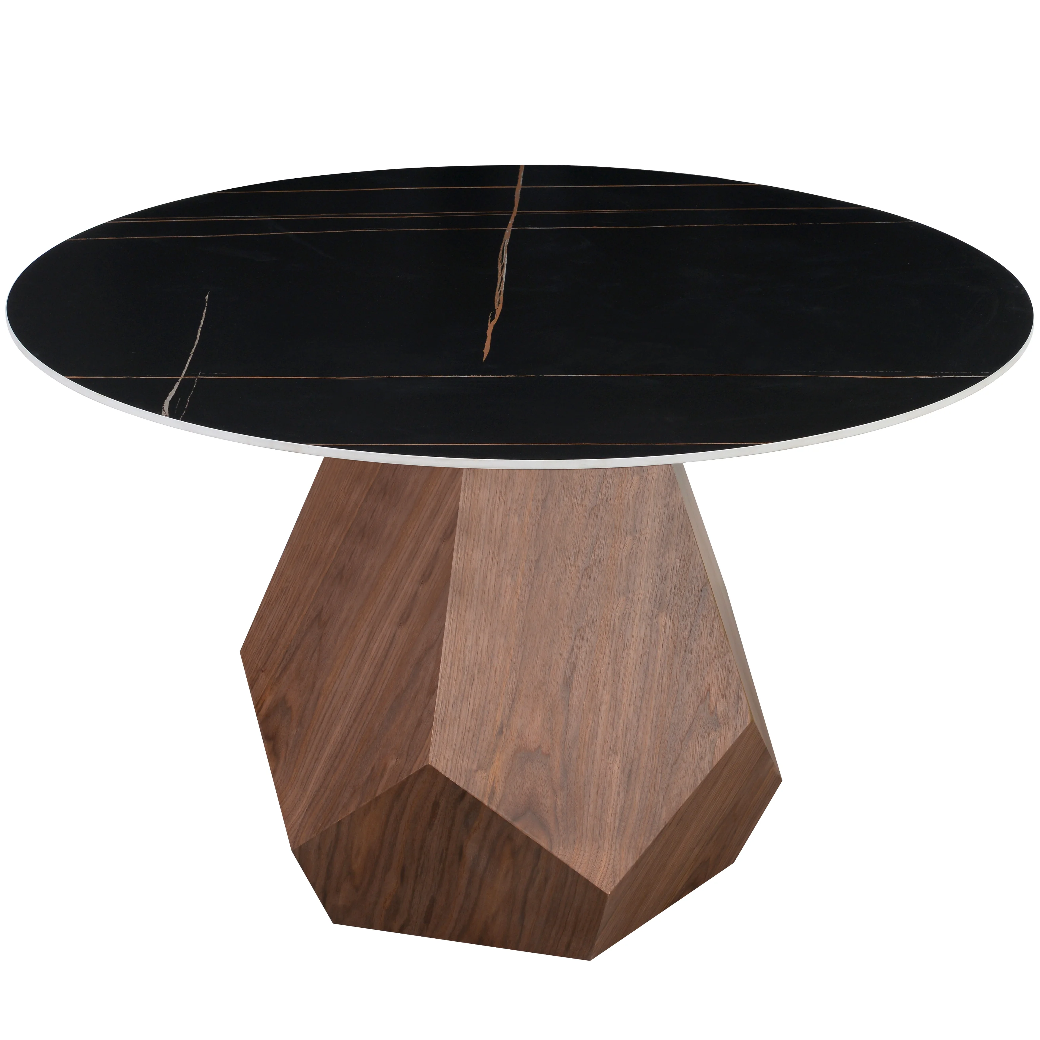 Nebo Modern Dining Table in Walnut Base with Black Sintered Stone  Top