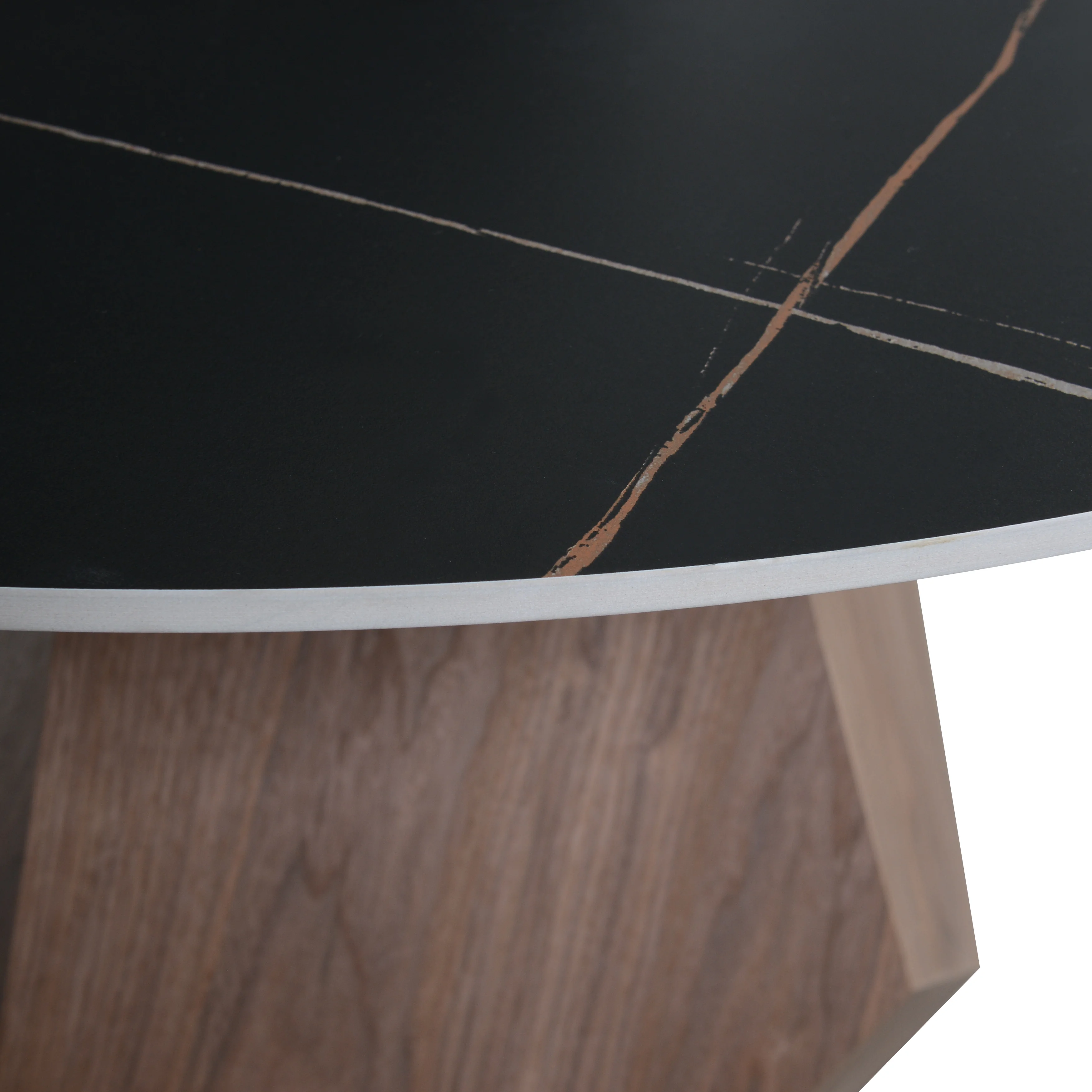 Nebo Modern Dining Table in Walnut Base with Black Sintered Stone  Top