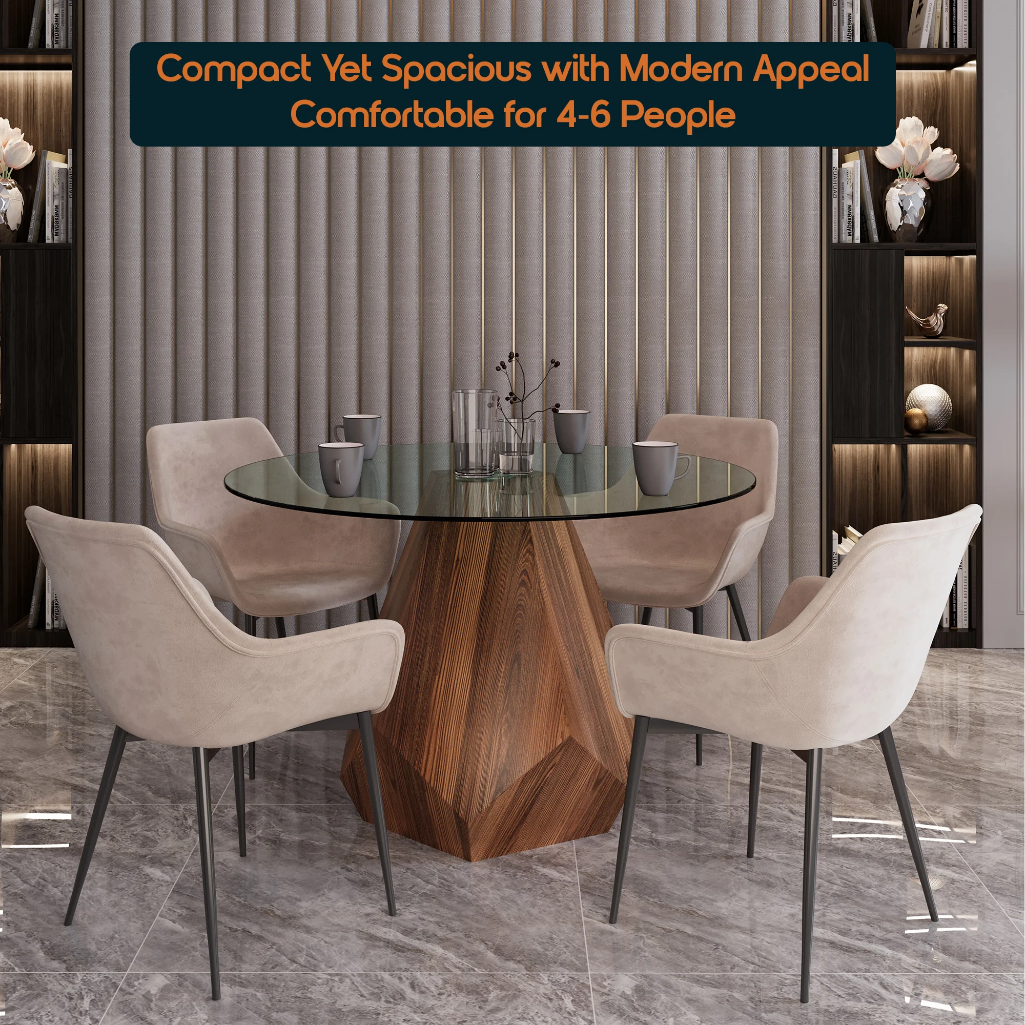 Nebo Modern Dining Table in Walnut Base with Clear Glass Top