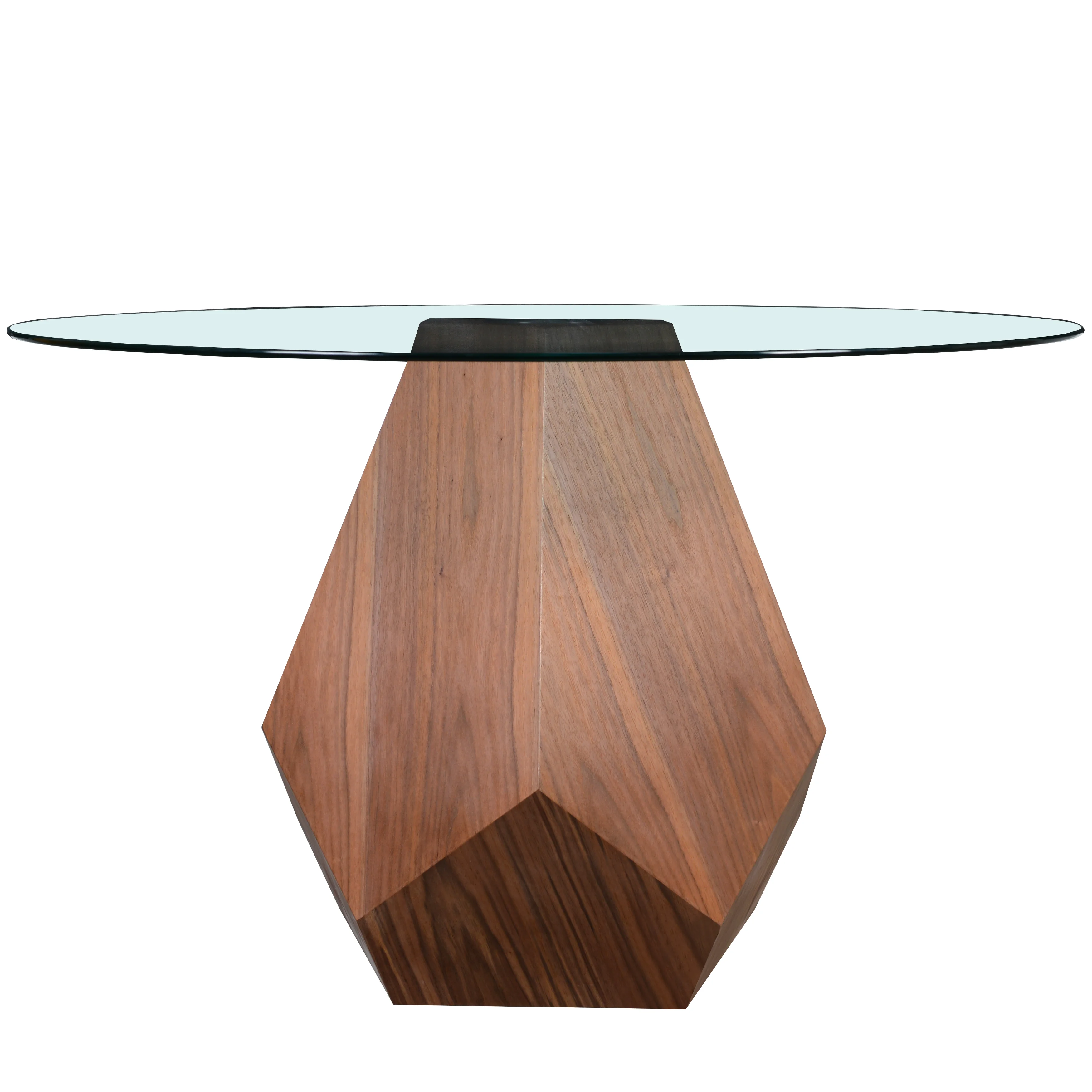 Nebo Modern Dining Table in Walnut Base with Clear Glass Top