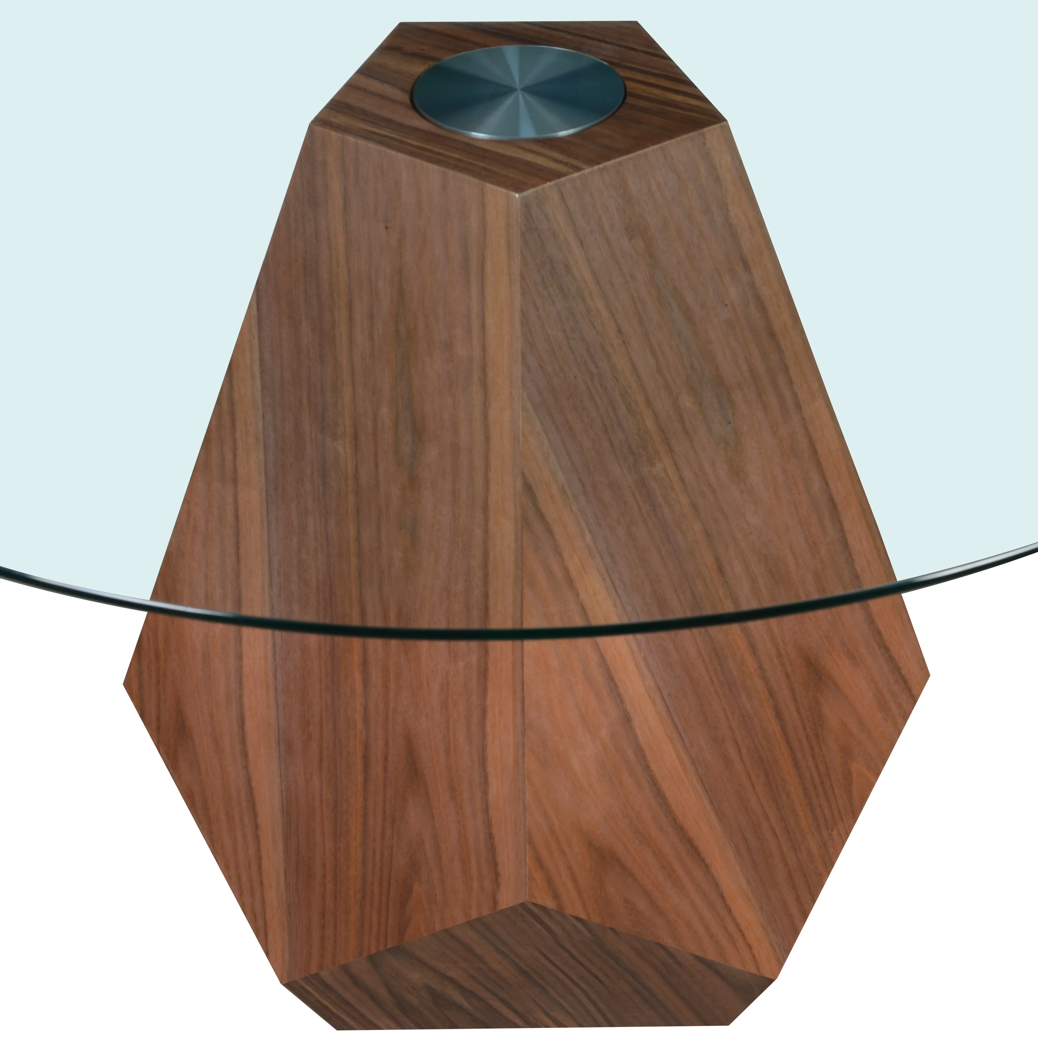 Nebo Modern Dining Table in Walnut Base with Clear Glass Top