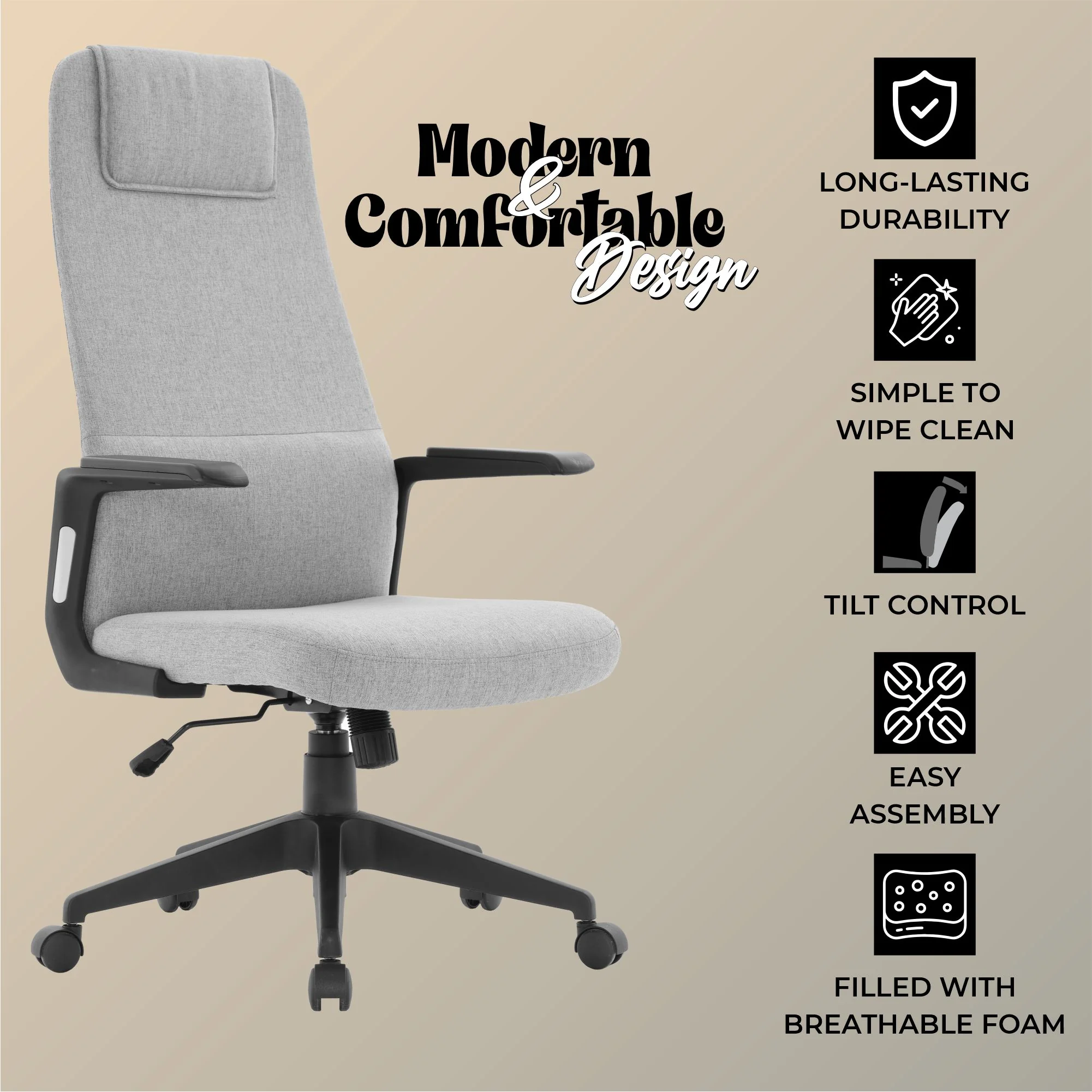 Nexa Collection Modern Office Chair In Grey Fabric