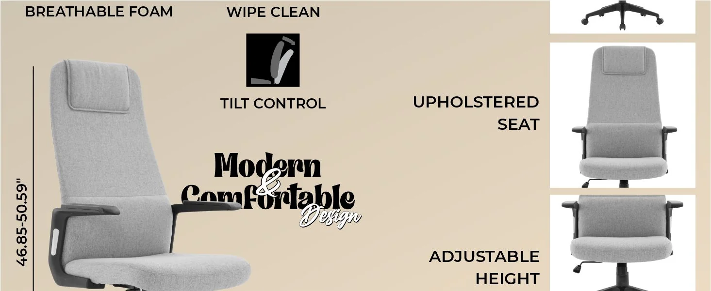 Nexa Collection Modern Office Chair In Grey Fabric