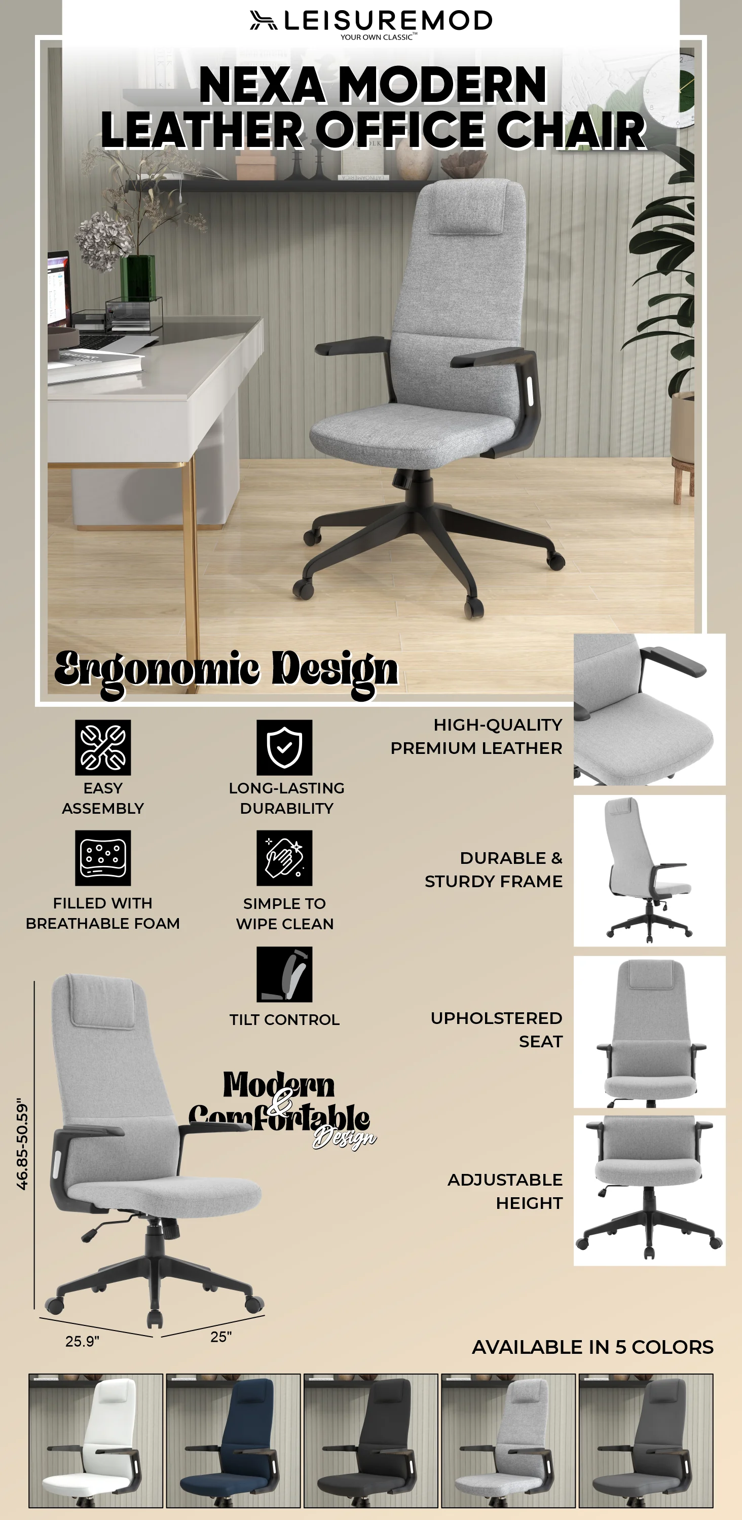 Nexa Collection Modern Office Chair In Grey Fabric