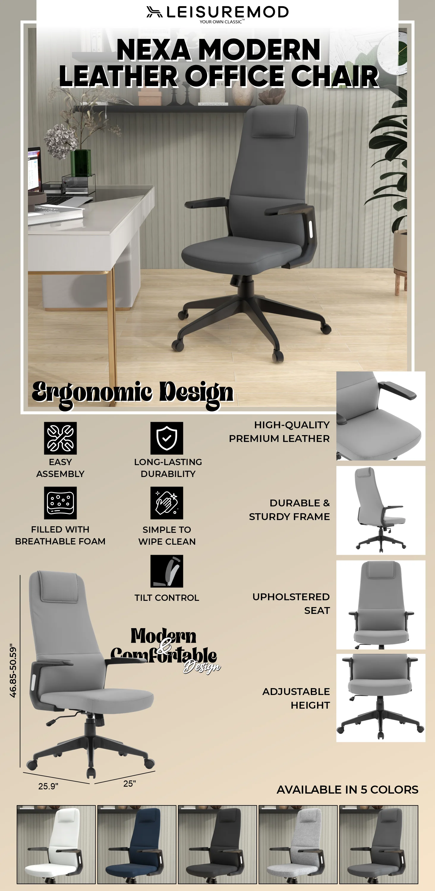 Nexa Collection Modern Office Chair In Grey