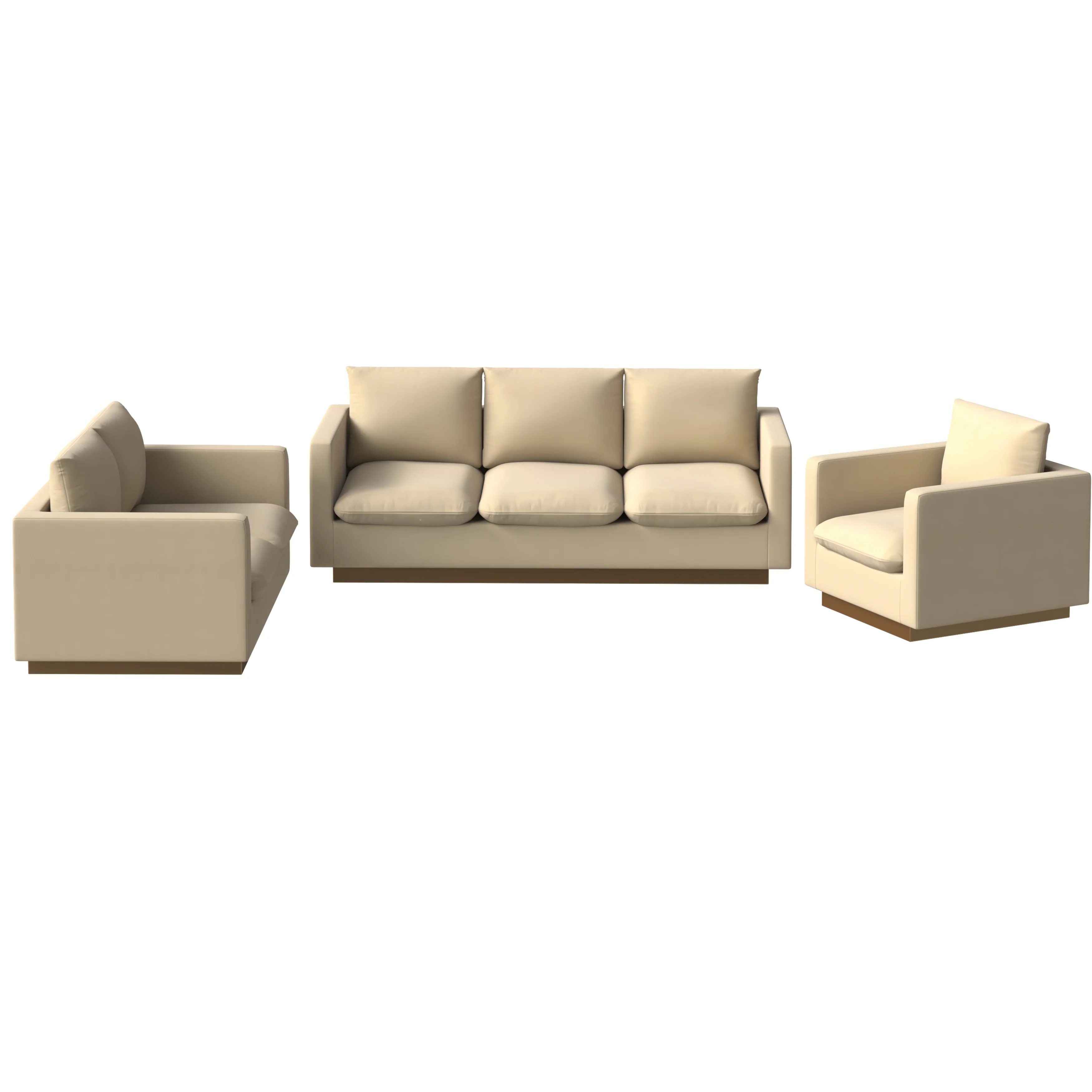 Nervo Velvet 3-Piece Living Room Sofa Set With Gold Frame Beige