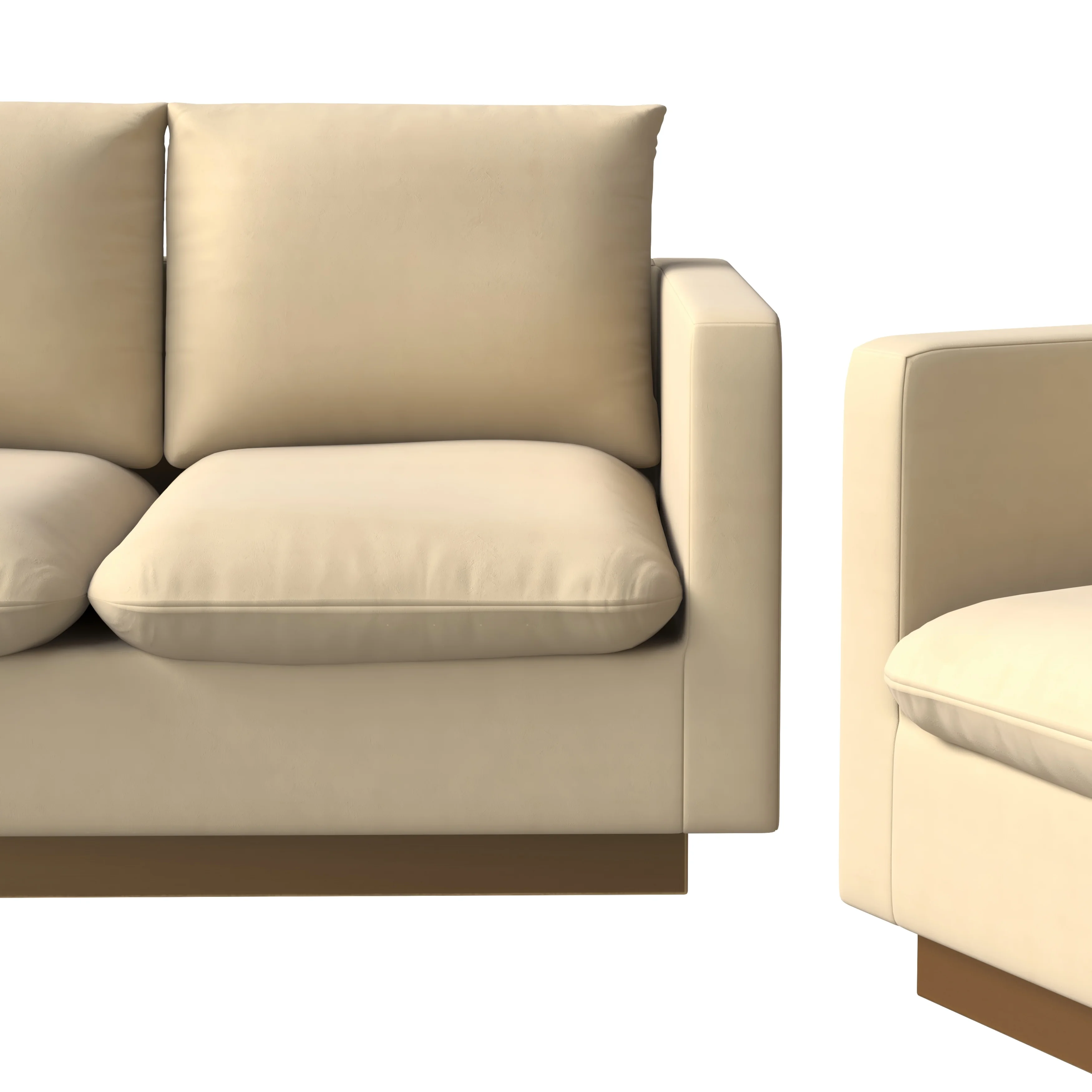 Nervo Velvet 3-Piece Living Room Sofa Set With Gold Frame Beige